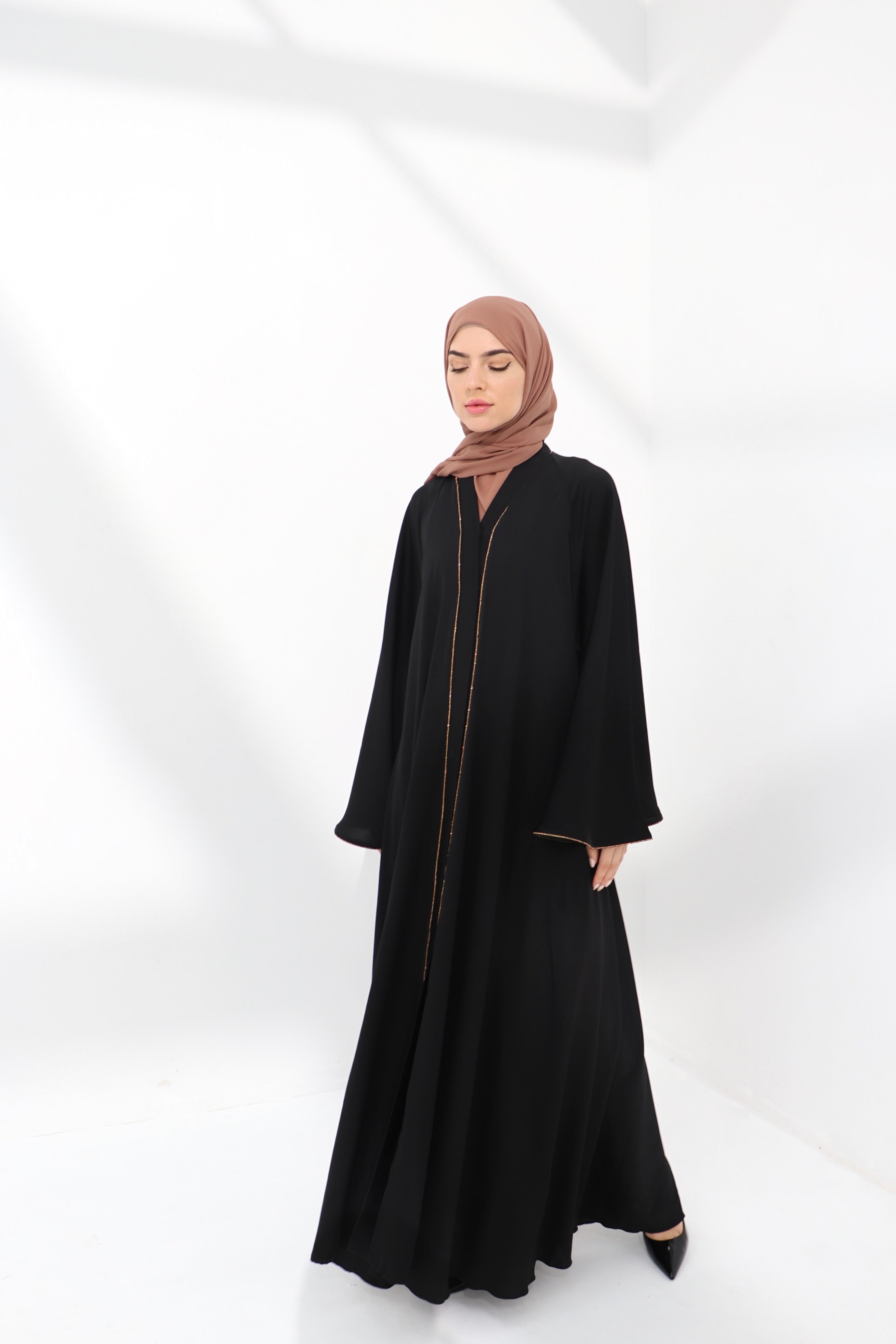 Black Embellished Umbrella Open Abaya