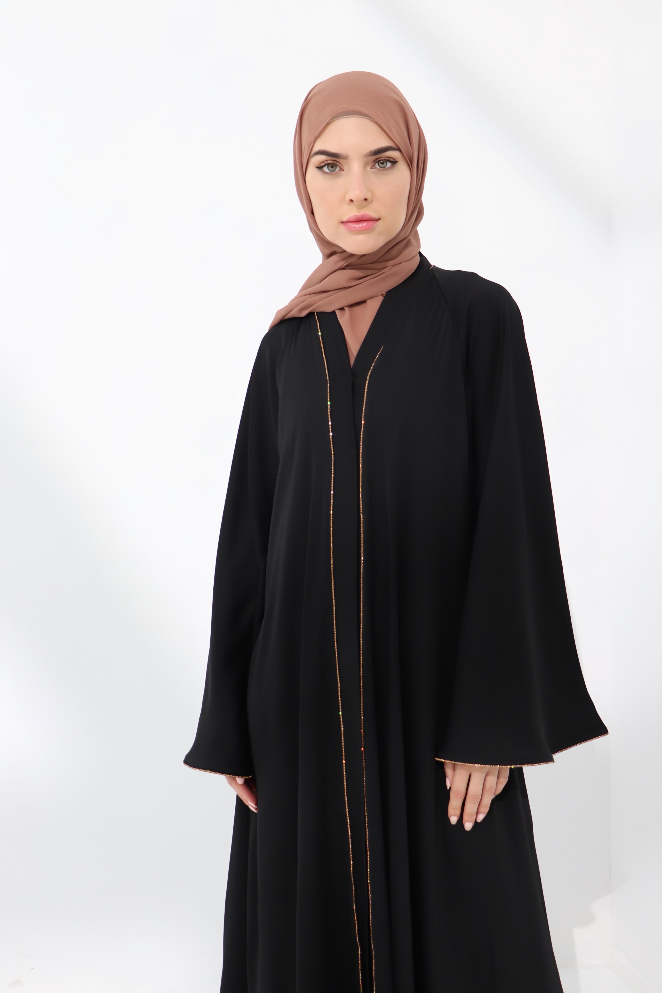 Black Embellished Umbrella Open Abaya