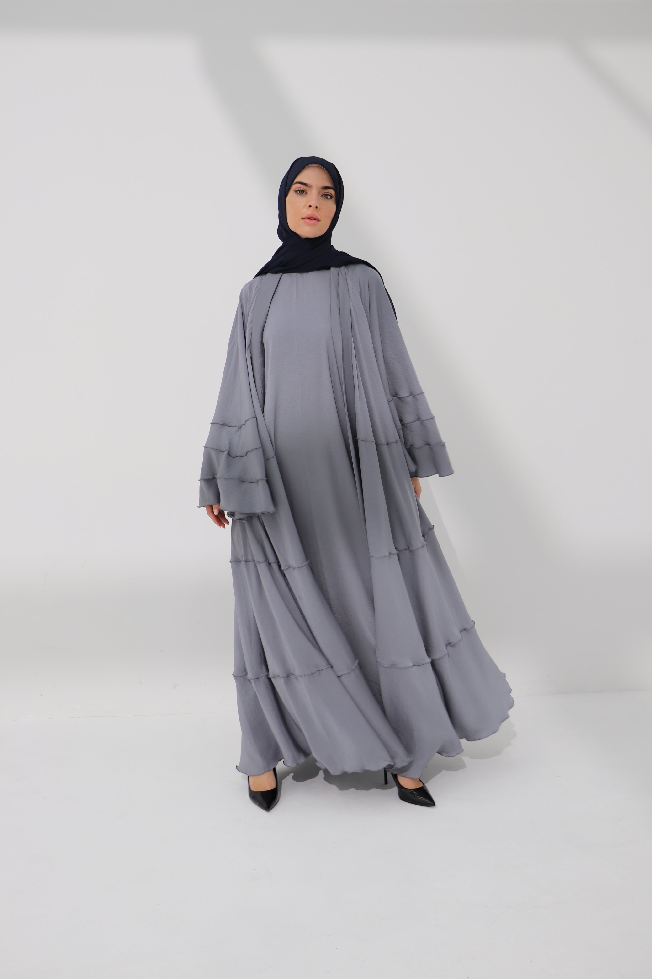 Grey Lined Umbrella Abaya