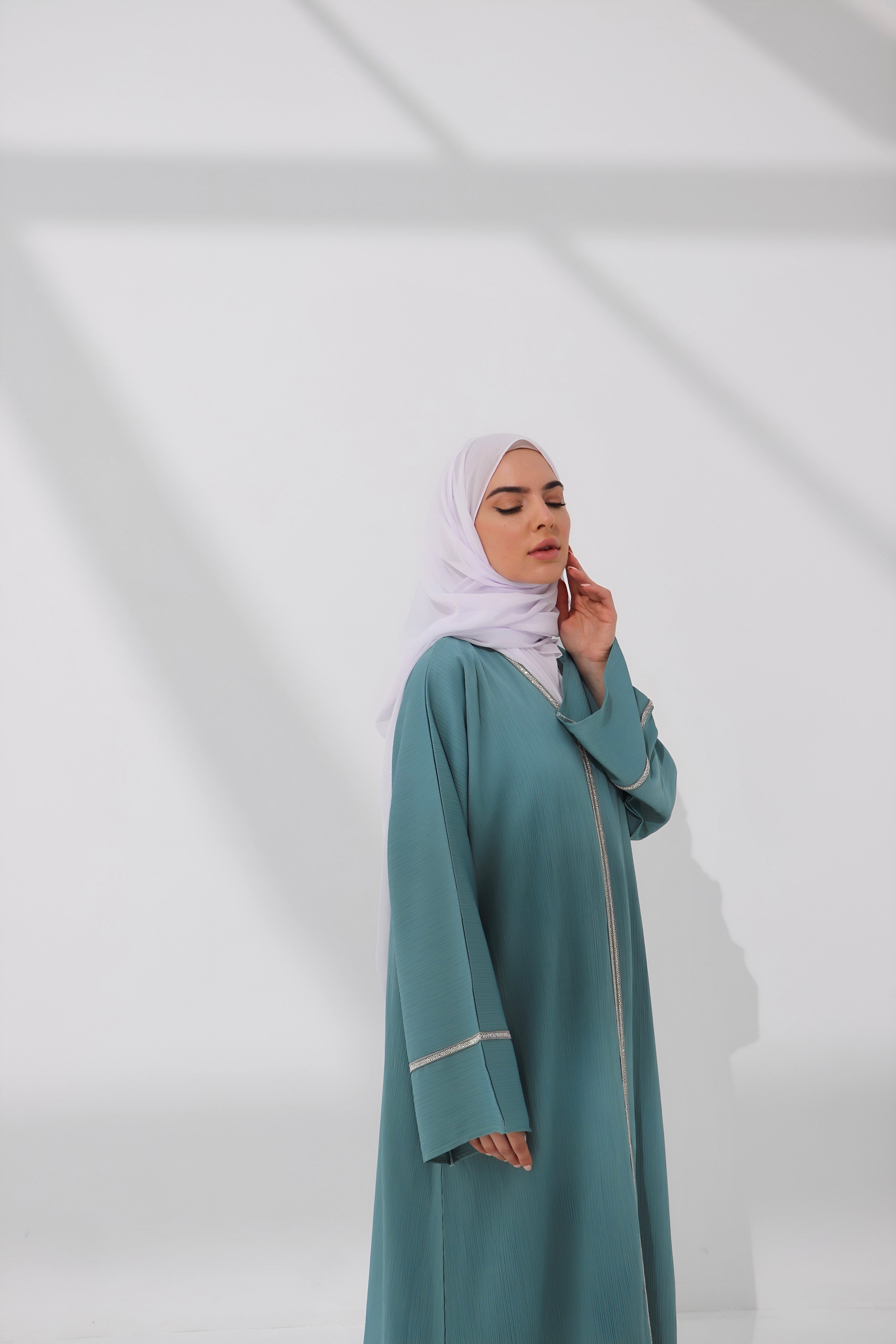 Mint Embellished Open Abaya