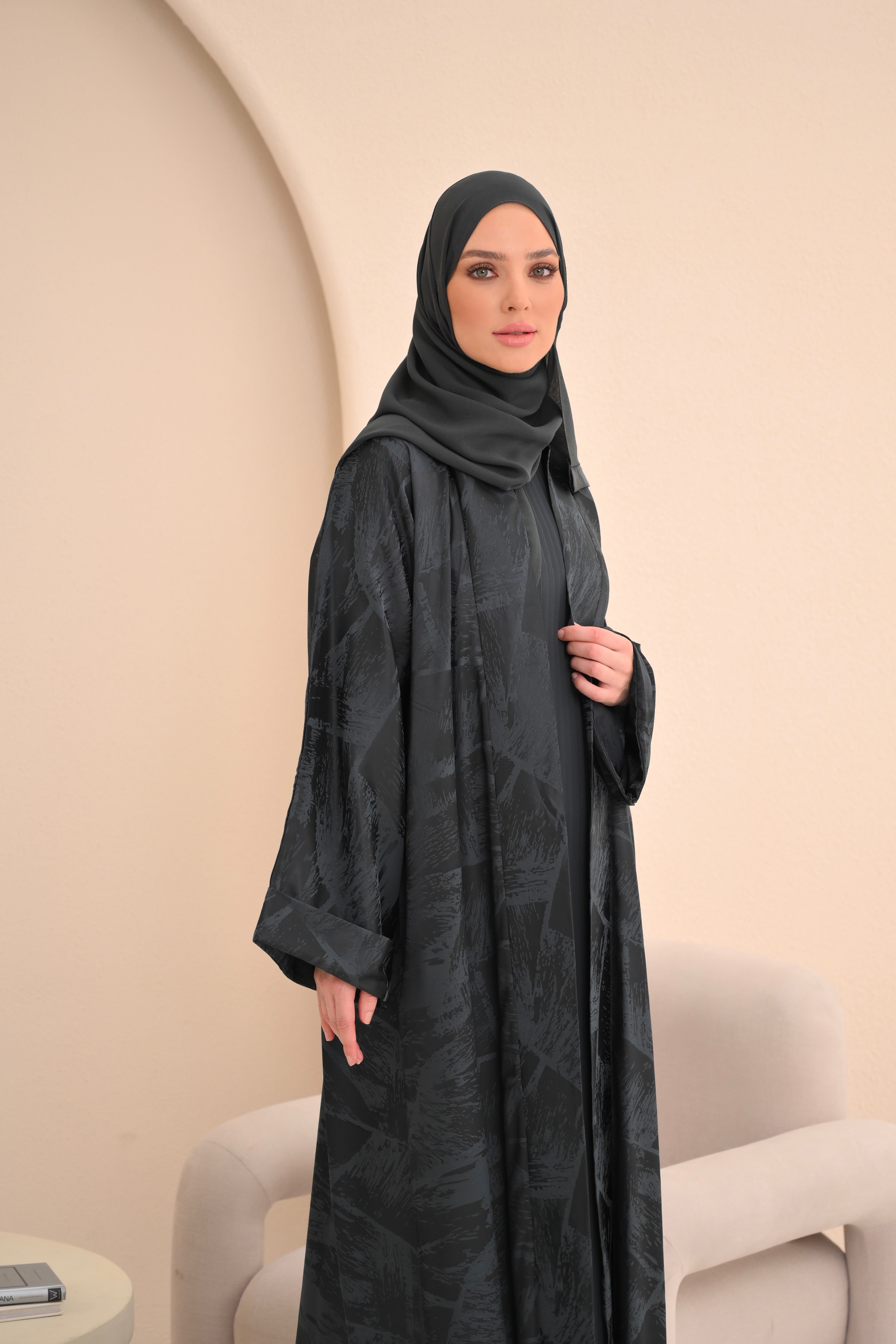 Grey Jacquard Abaya