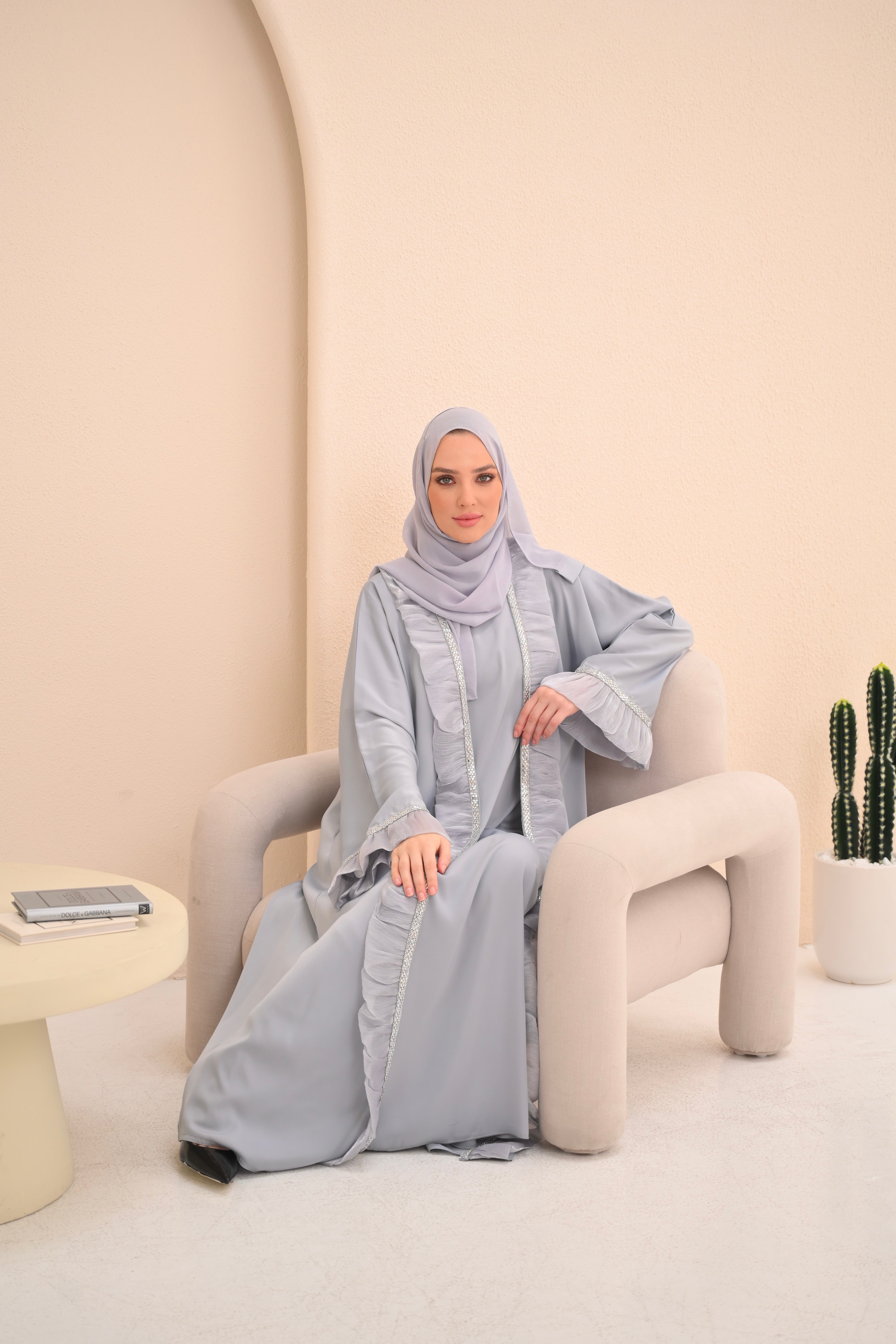 Luxury Grey Organza Abaya