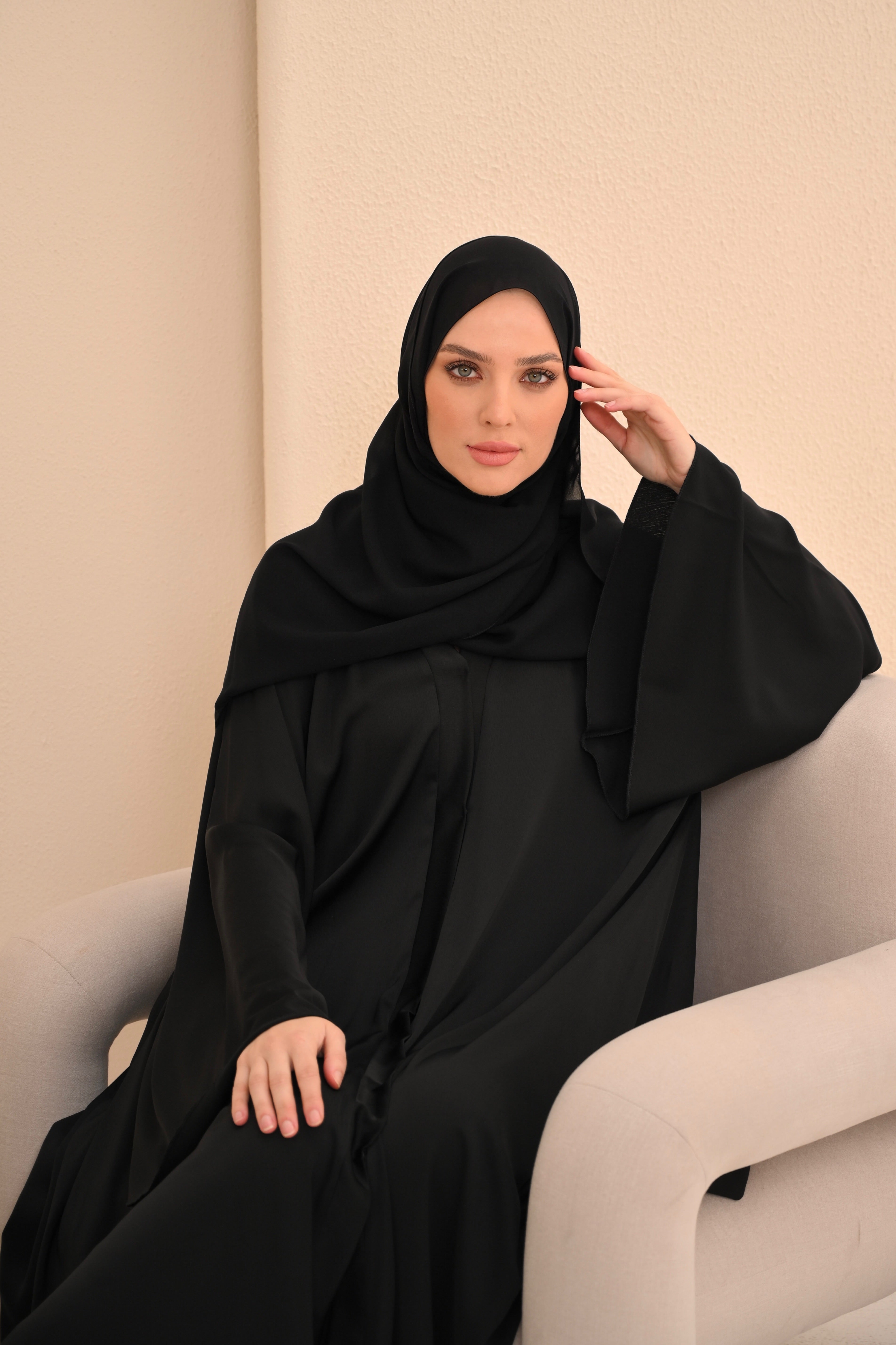 Black Open Buttoned Umbrella Abaya