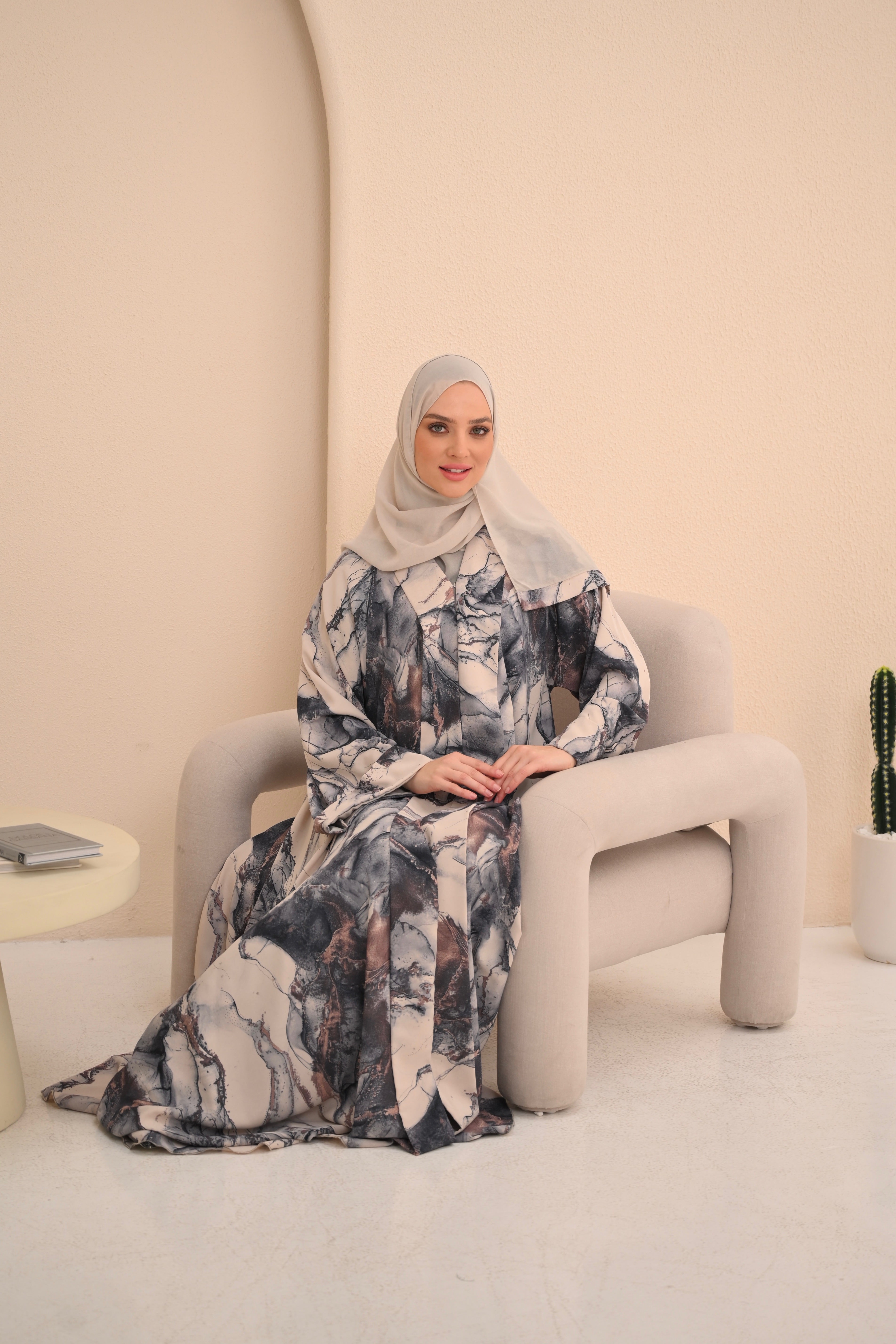 Marble Print Button Abaya