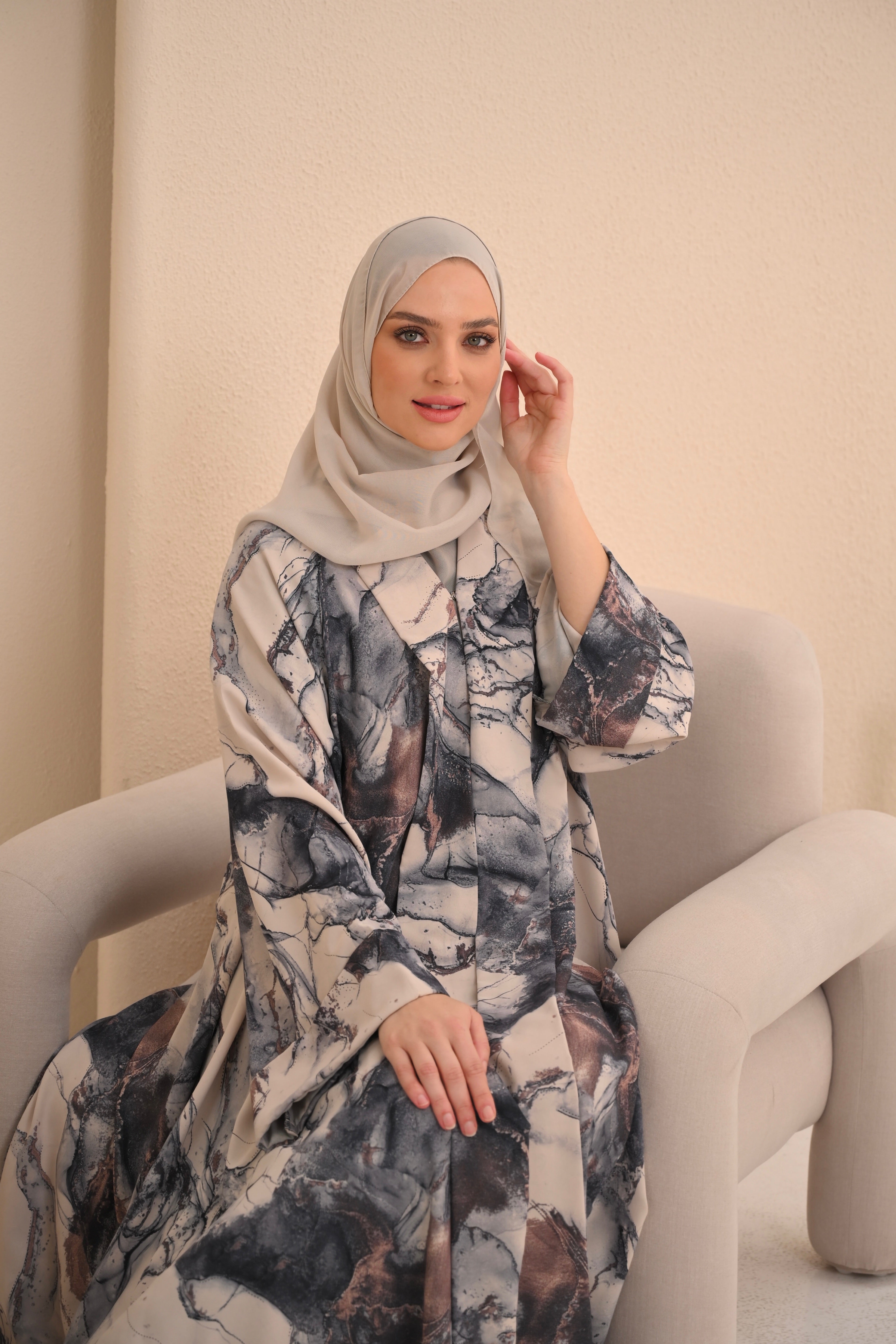 Marble Print Button Abaya