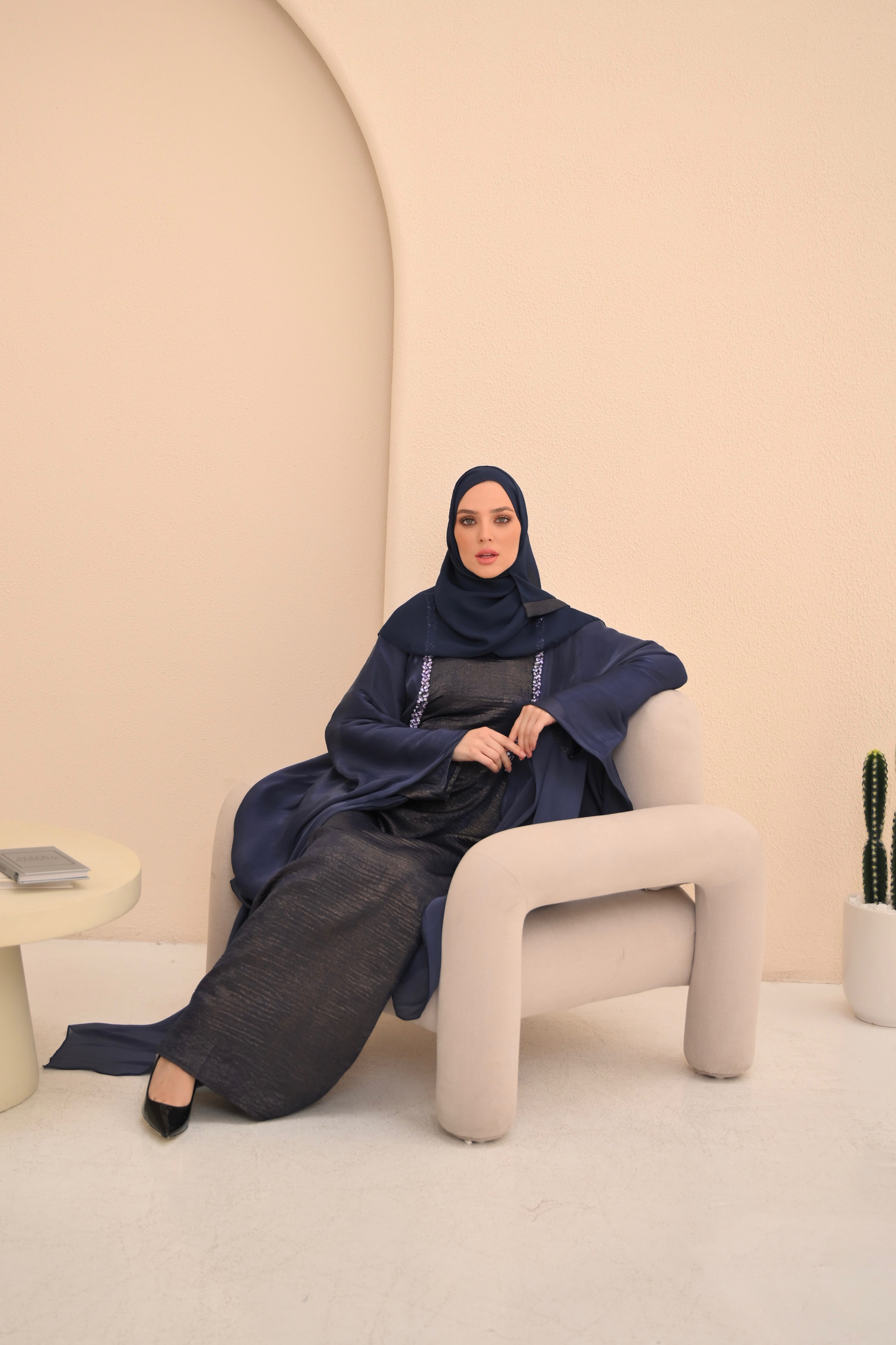 Purple Navy Embellished Farasha Abaya