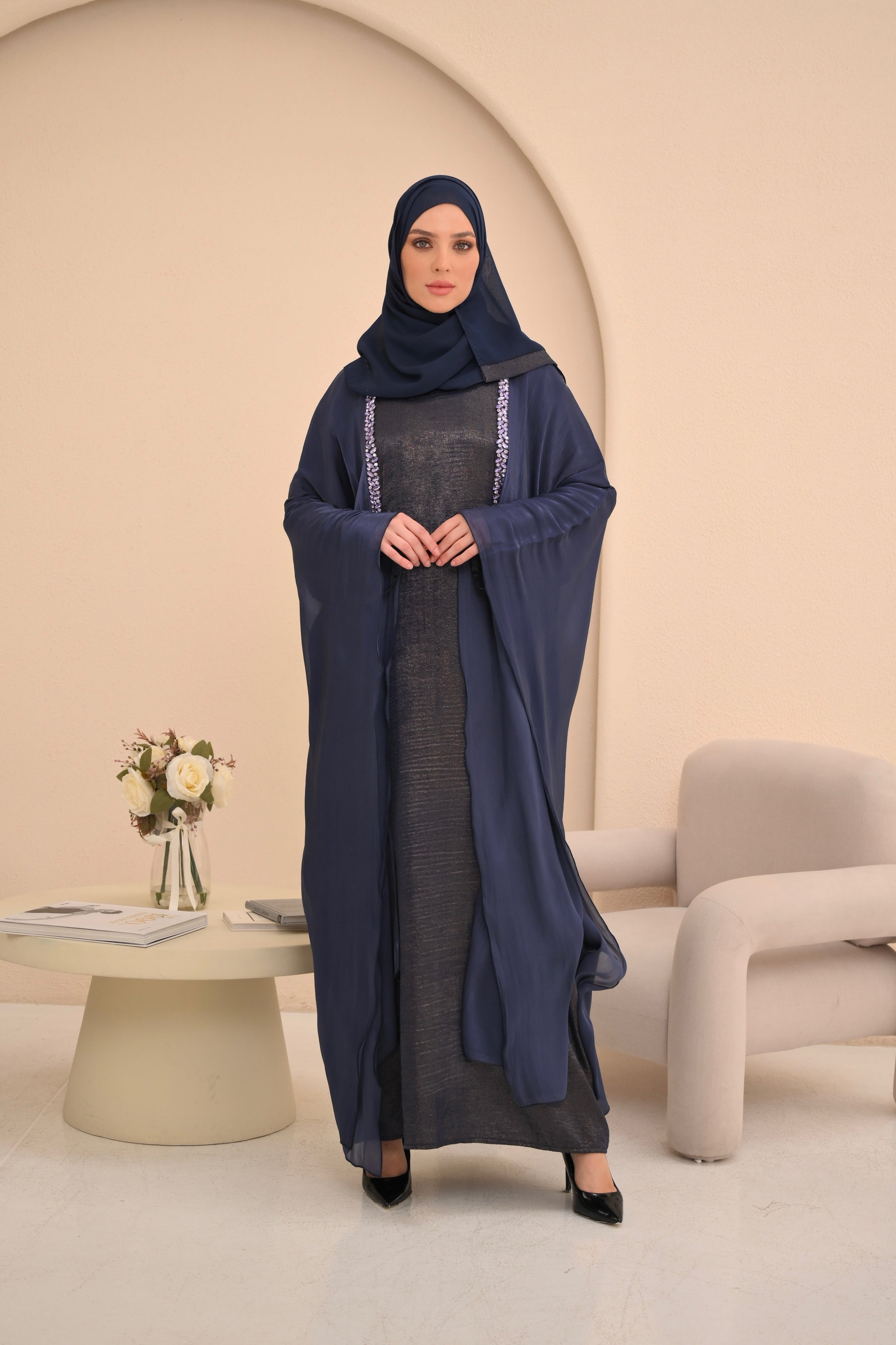 Purple Navy Embellished Farasha Abaya