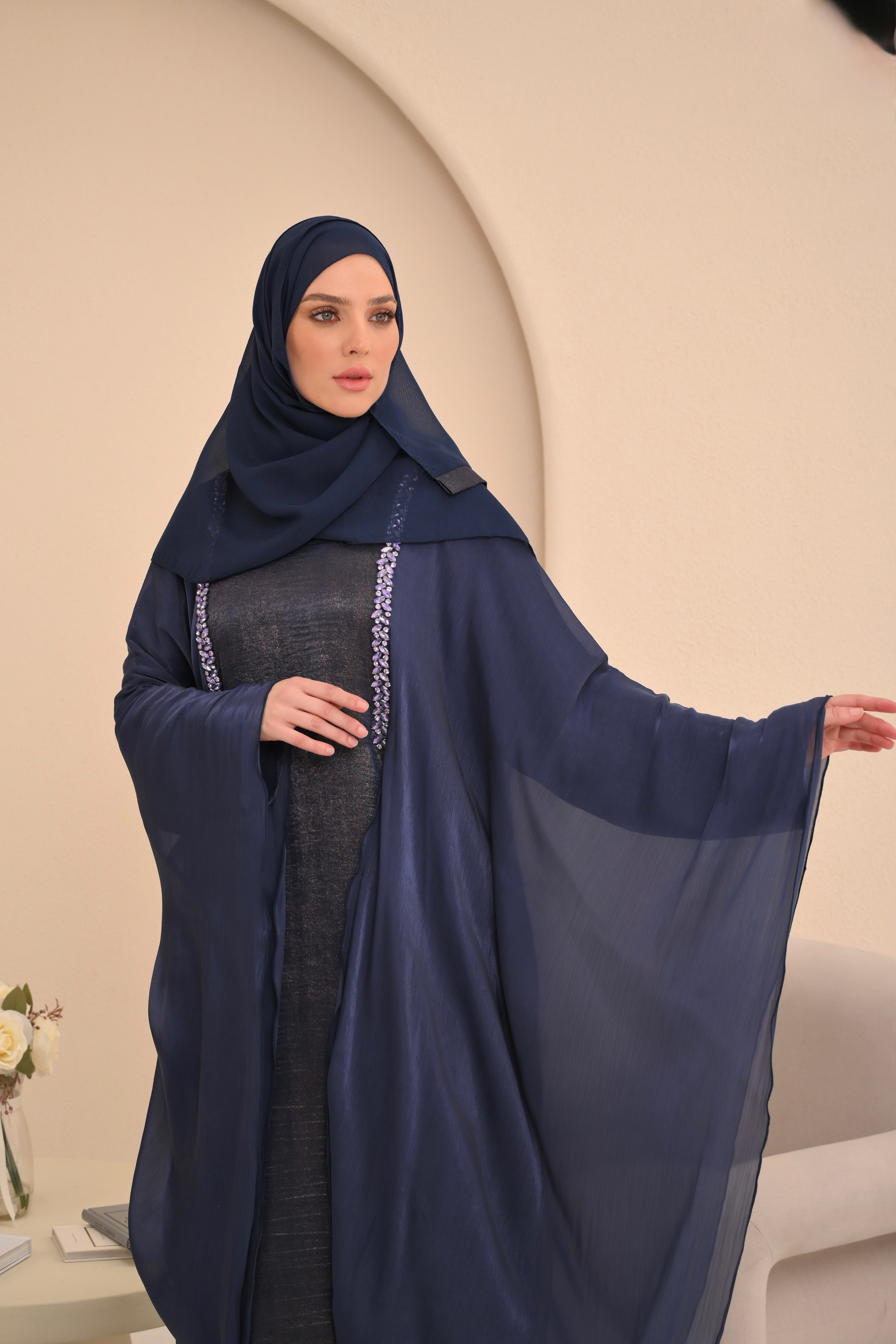 Purple Navy Embellished Farasha Abaya