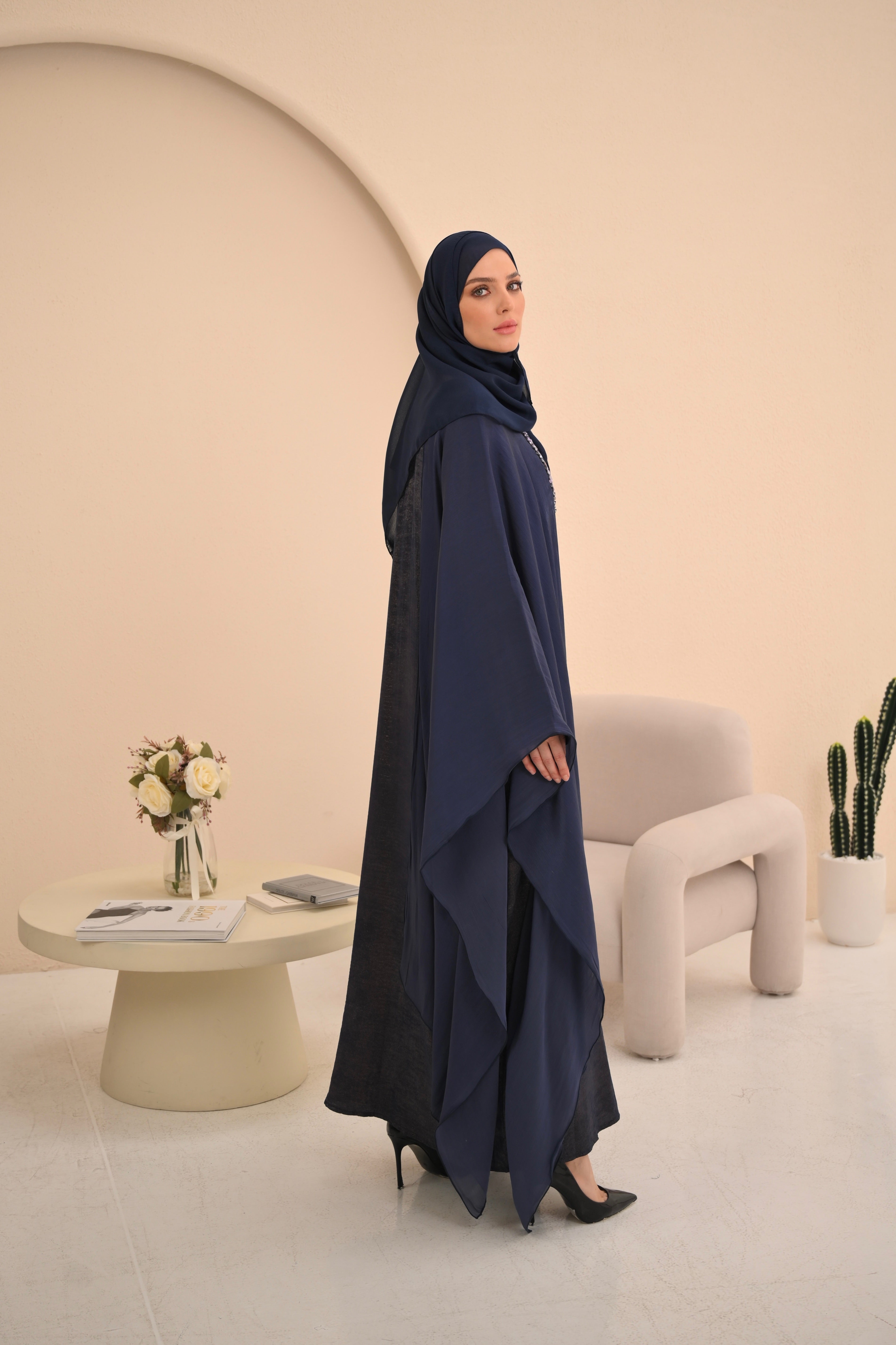 Purple Navy Embellished Farasha Abaya