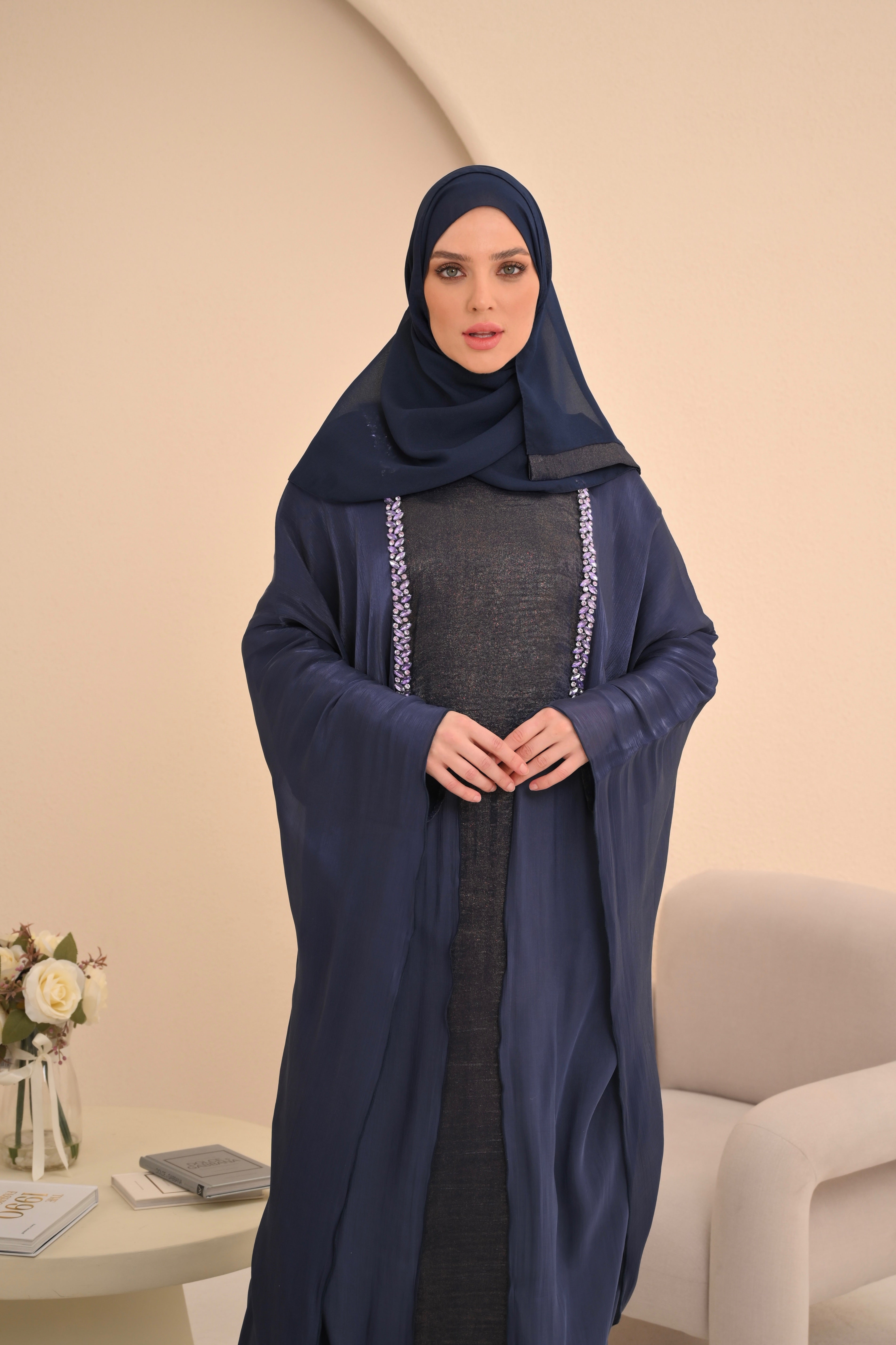 Purple Navy Embellished Farasha Abaya