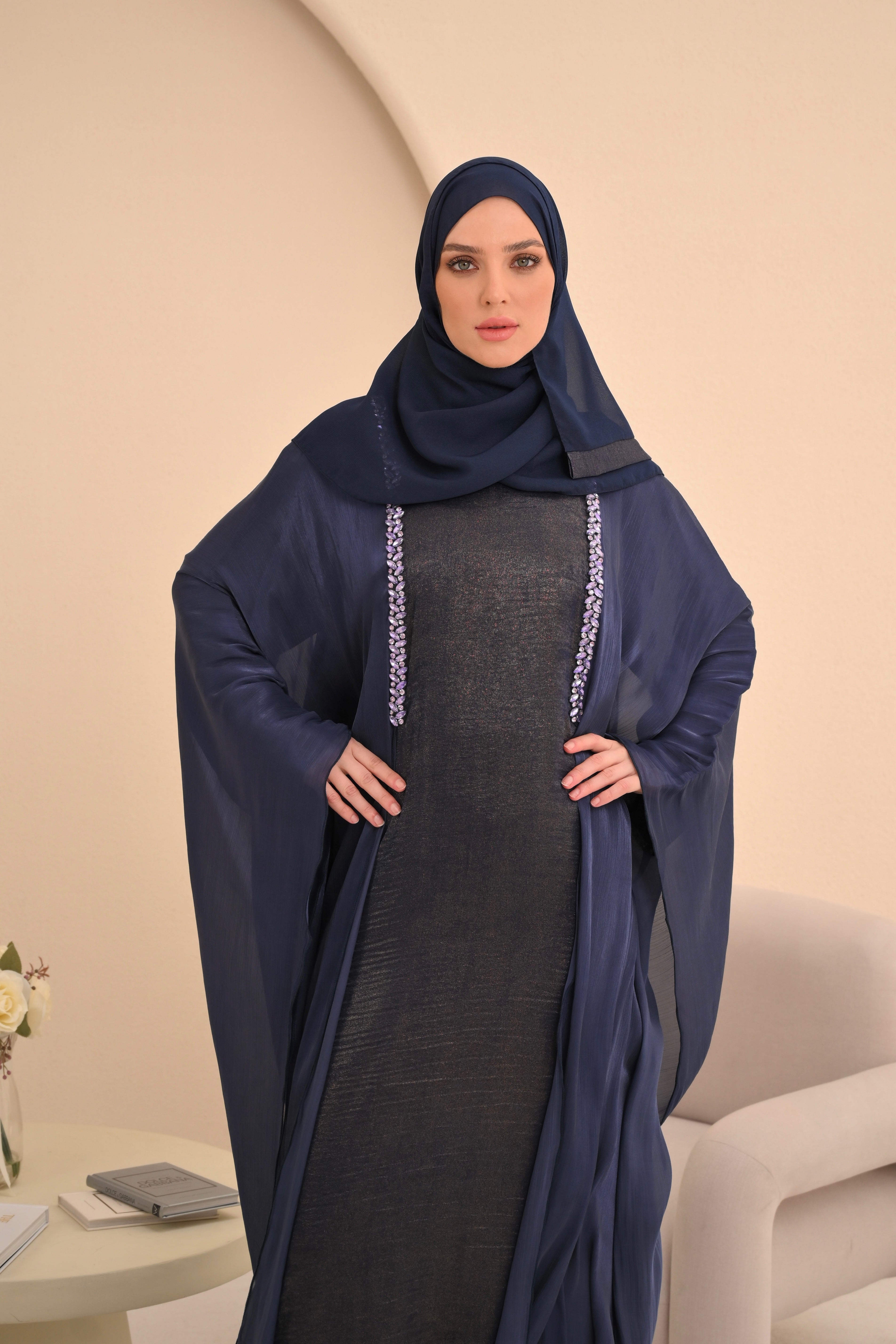 Purple Navy Embellished Farasha Abaya