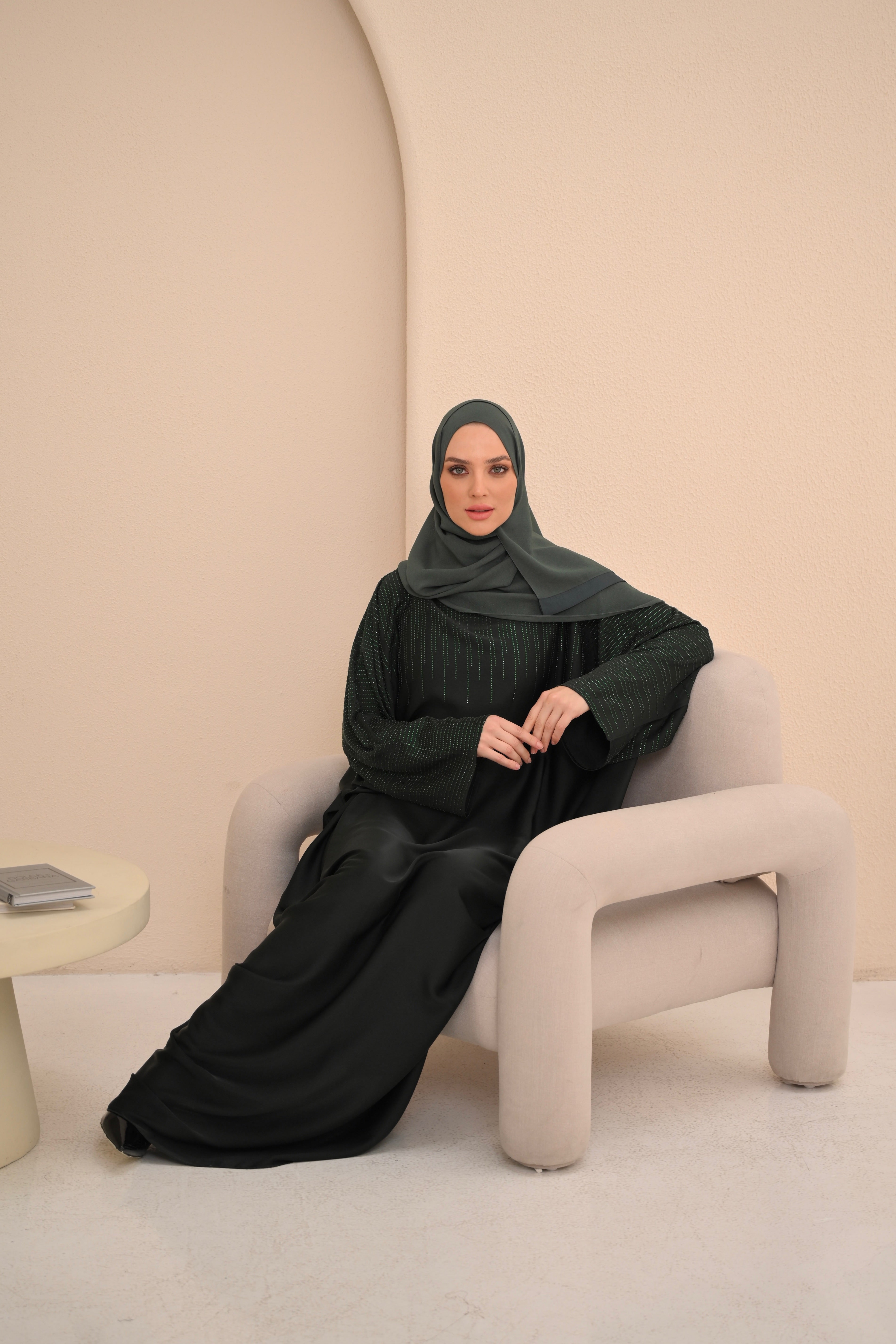 Forest Green Embellished Farasha