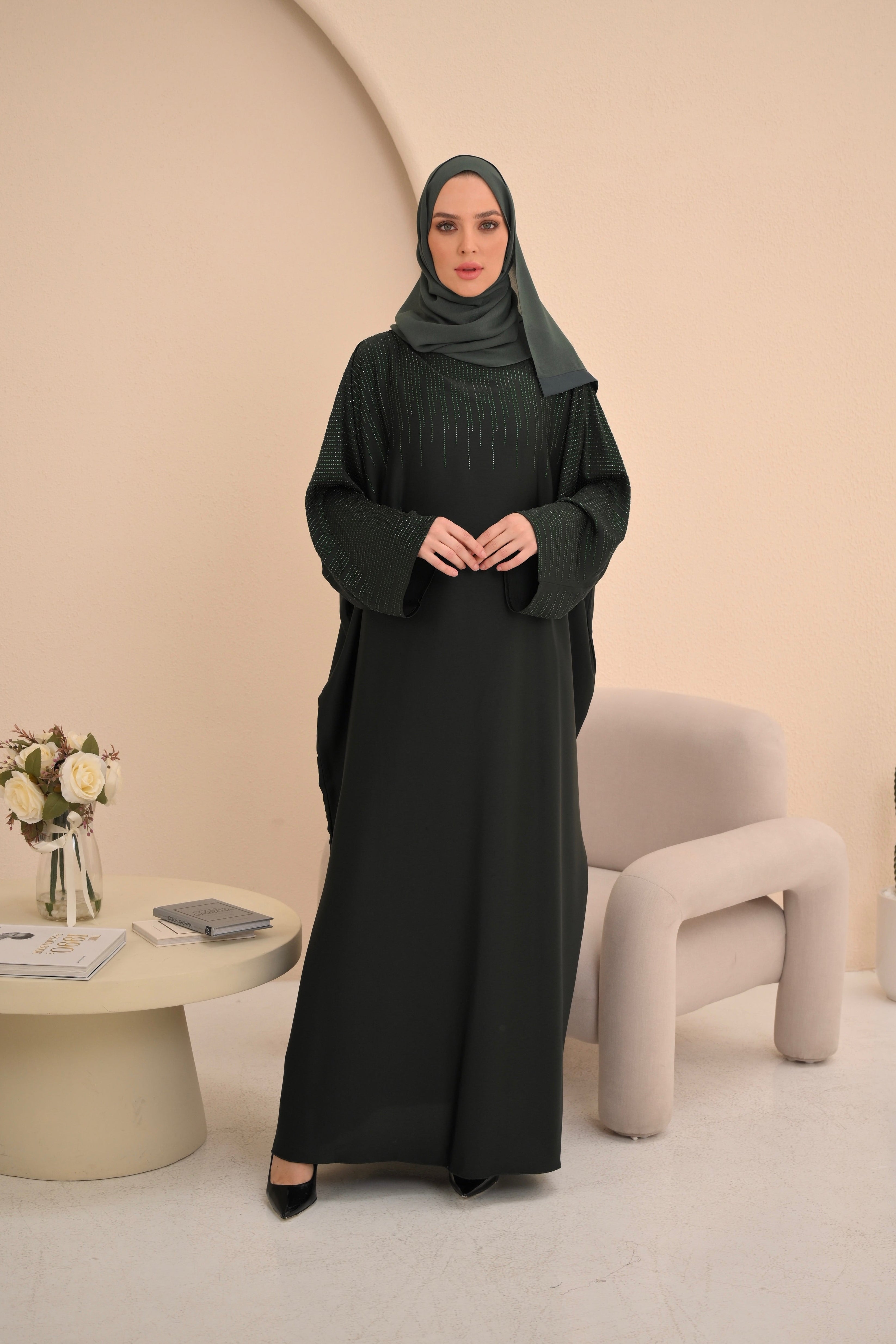 Forest Green Embellished Farasha