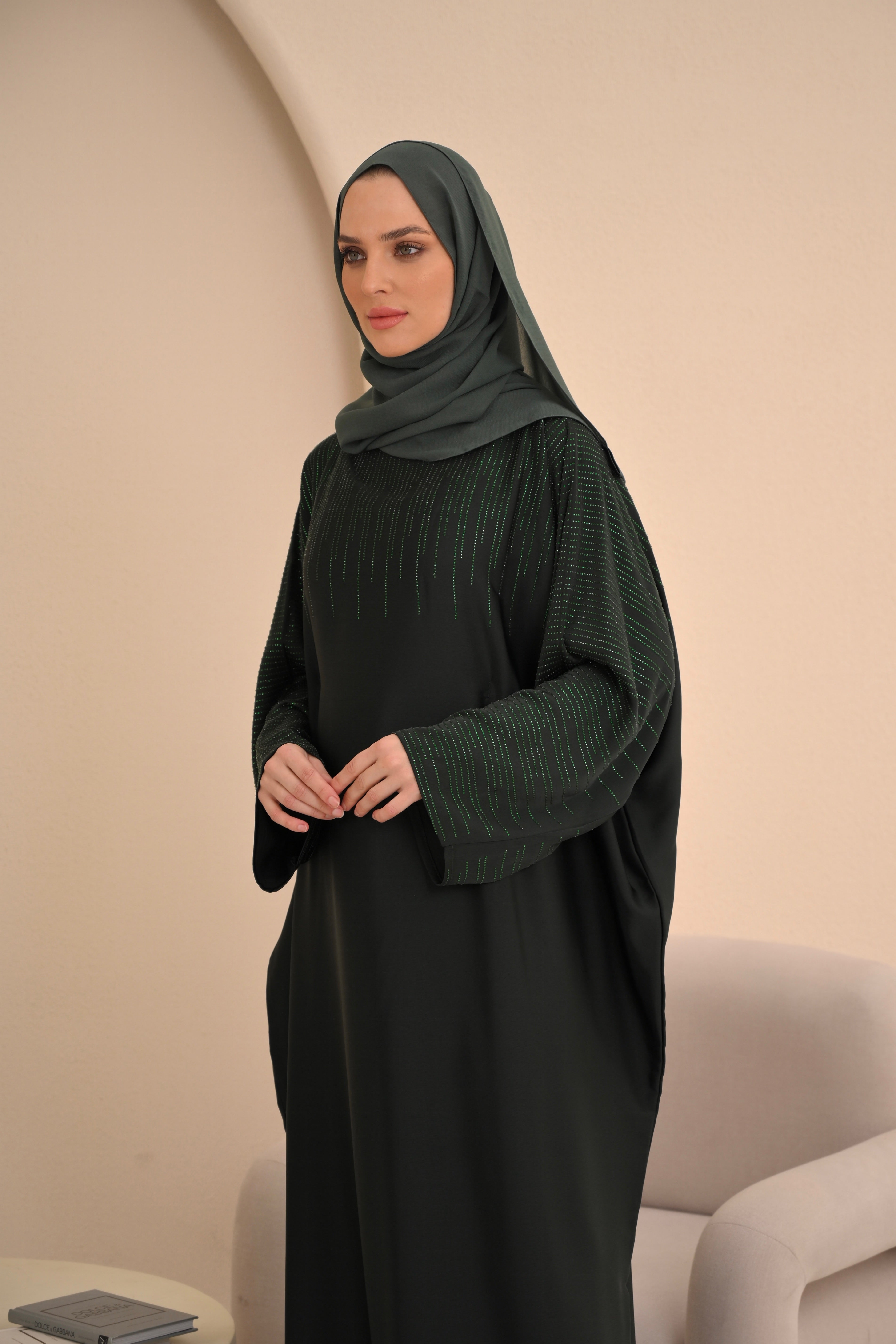 Forest Green Embellished Farasha