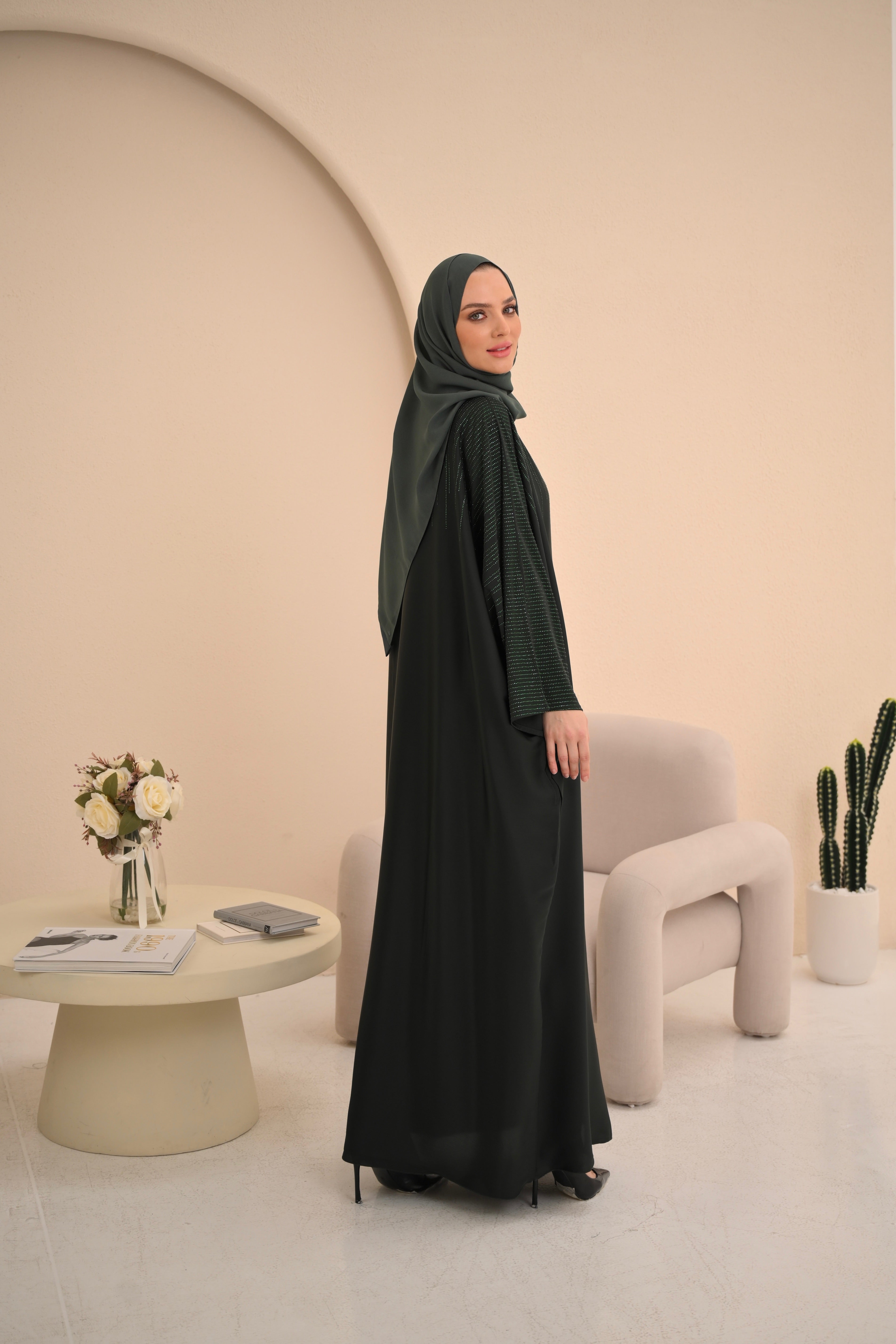 Forest Green Embellished Farasha
