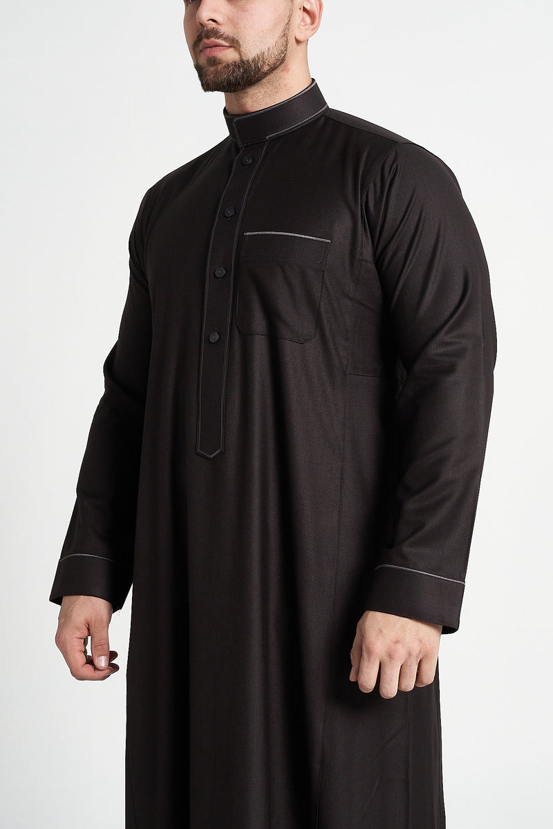 Brown Al-Aseel Embroidered Thobe