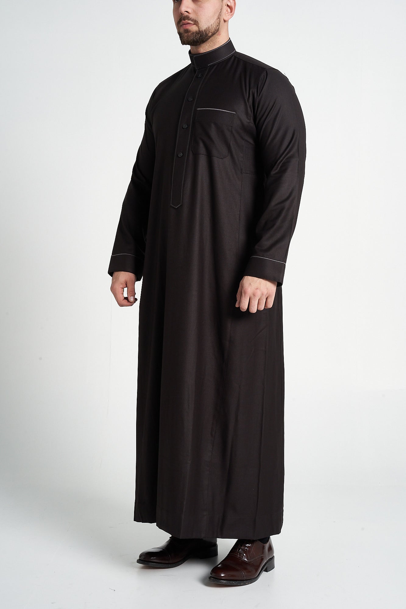 Brown Al-Aseel Embroidered Thobe