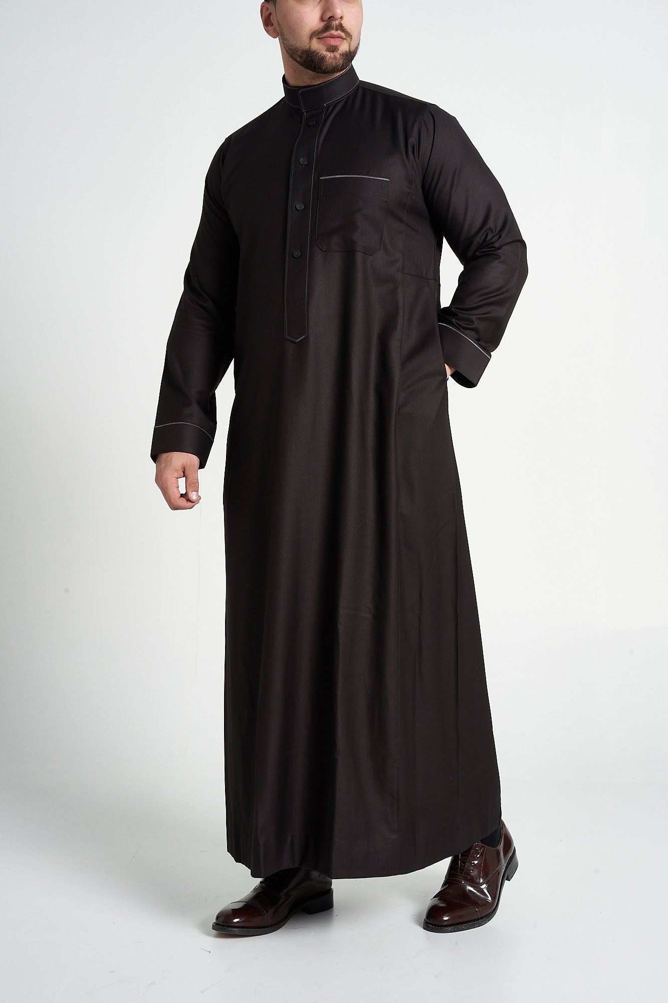 Brown Al-Aseel Embroidered Thobe