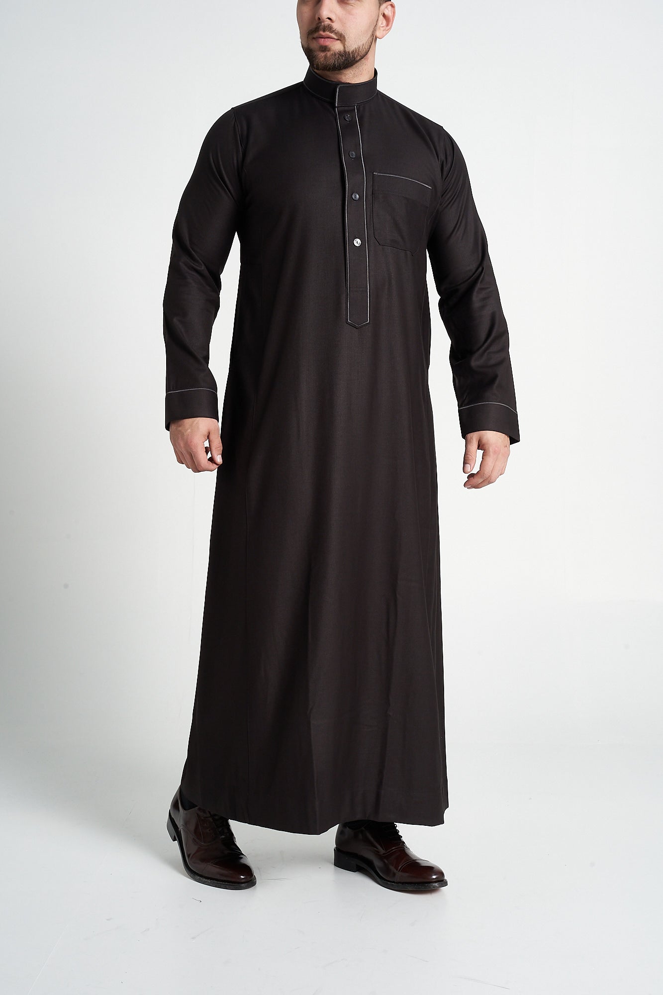 Brown Al-Aseel Embroidered Thobe