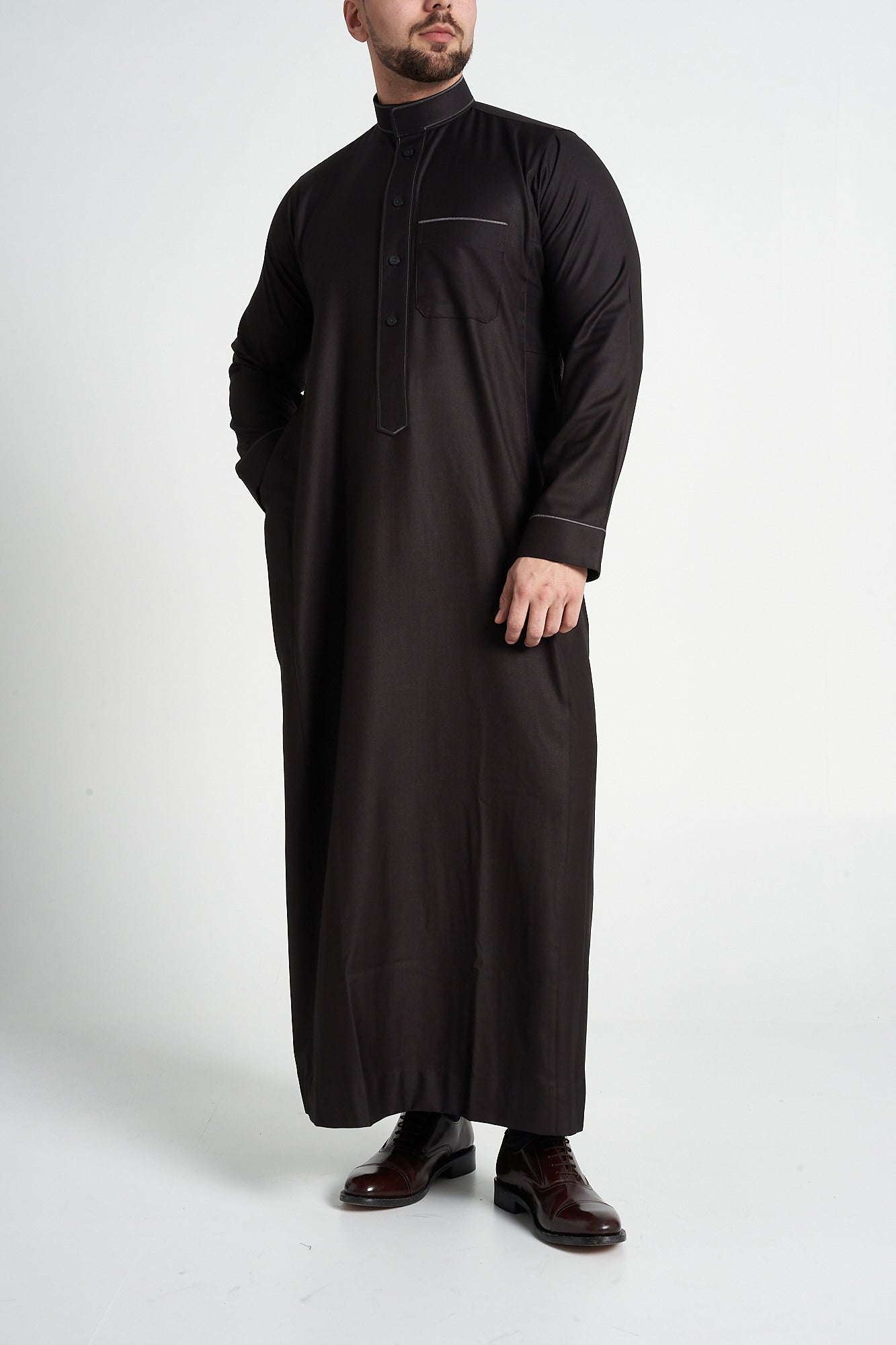 Brown Al-Aseel Embroidered Thobe