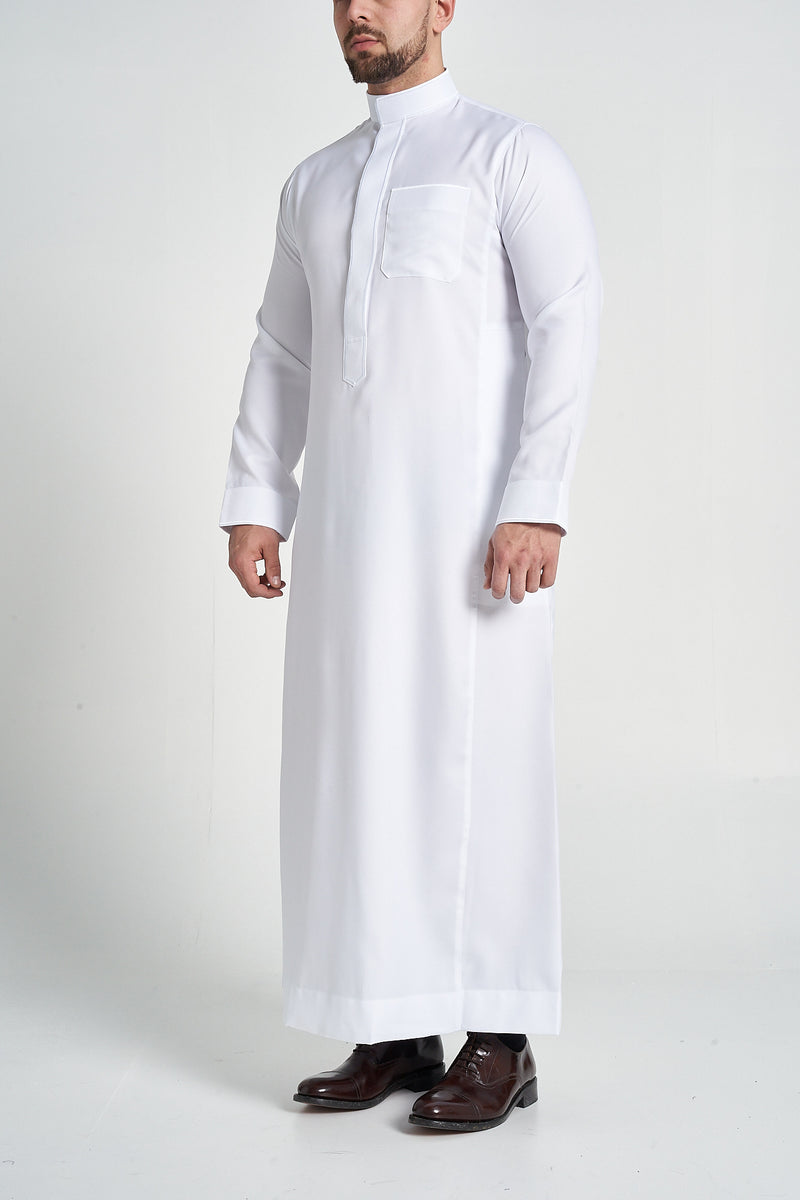 White Al-Aseel Embroidered Thobe (Buttons Concealed)