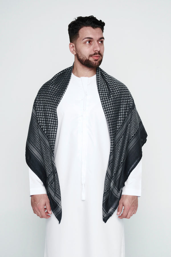Black & Grey Arab Shemagh Headscarf