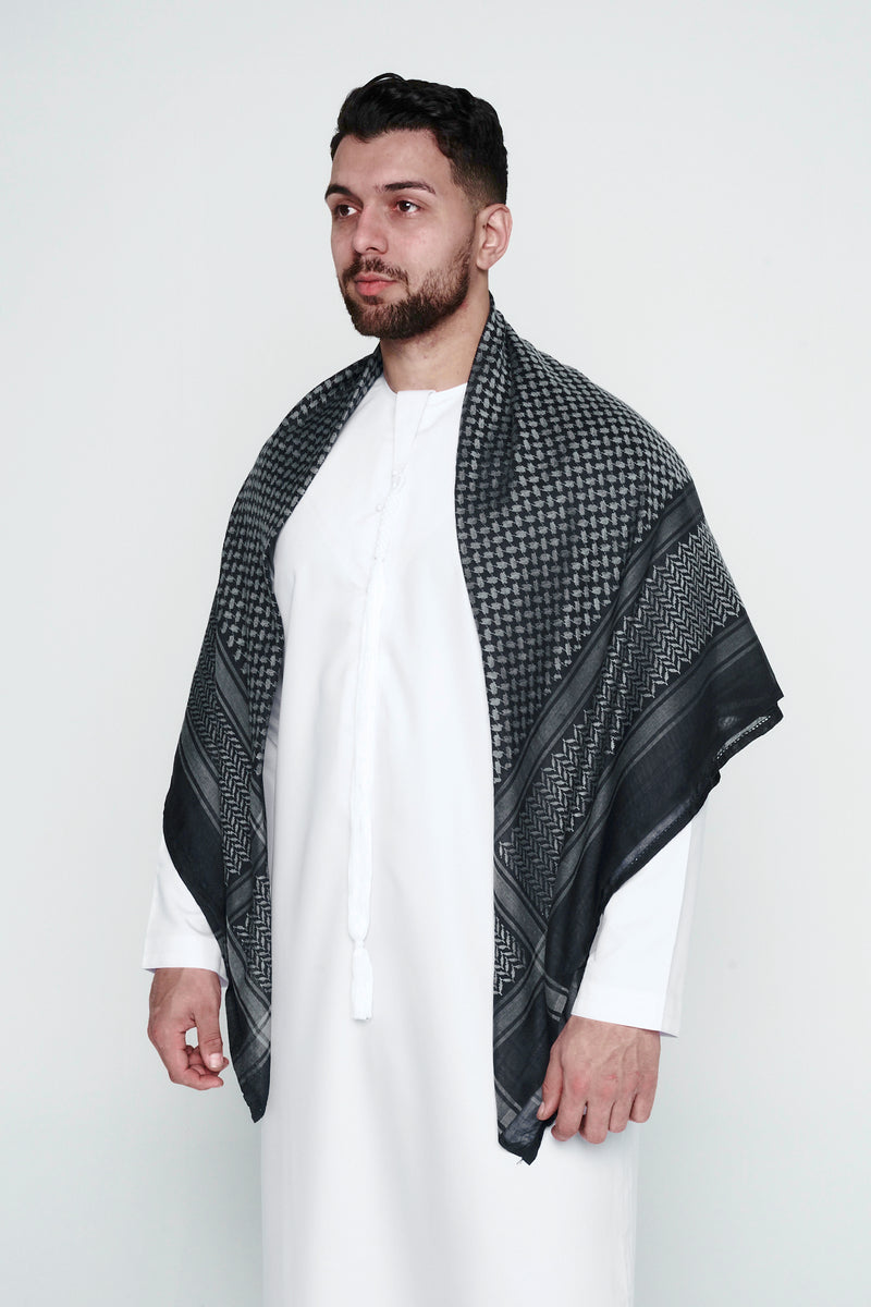 Black & Grey Arab Shemagh Headscarf