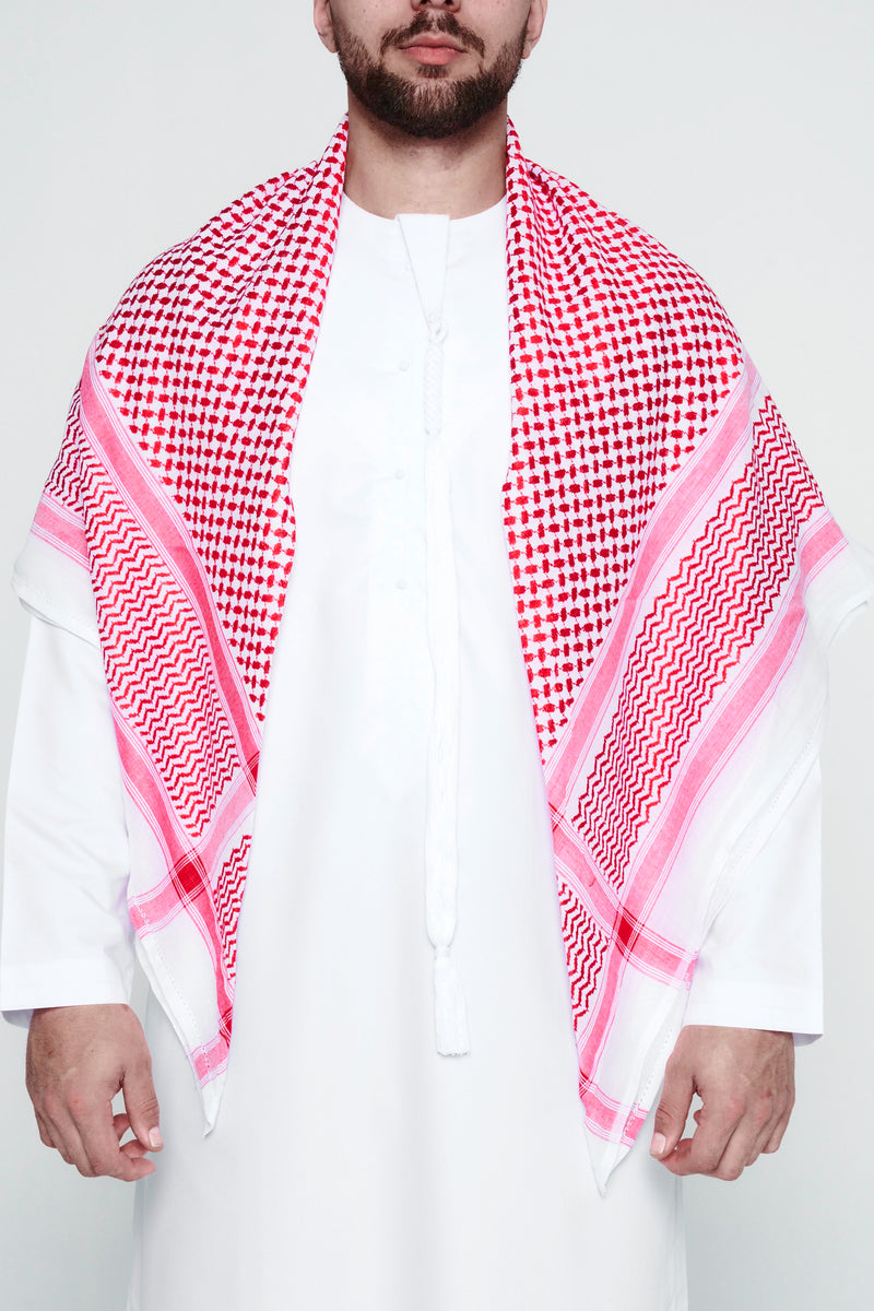 Red & White Arab Shemagh Headscarf