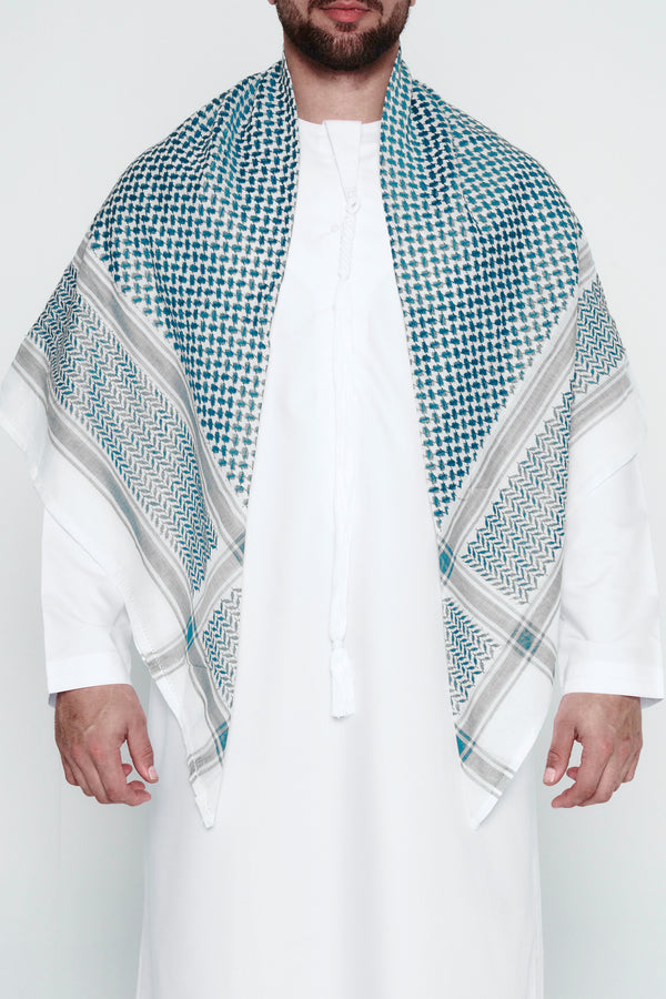 Teal & White Arab Shemagh Headscarf