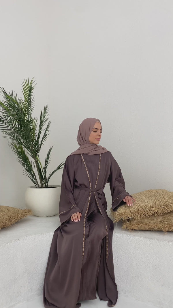 Mauve Embellished Open Abaya