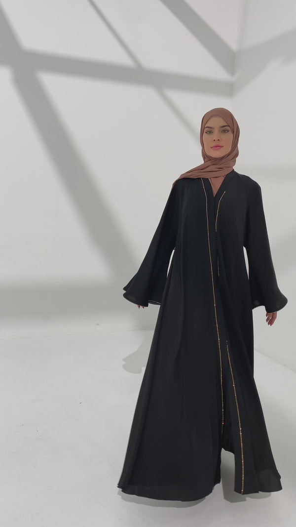 Black Embellished Umbrella Open Abaya