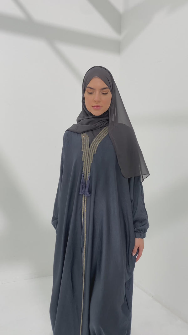 Grey Embellished Luxury Farasha Abaya
