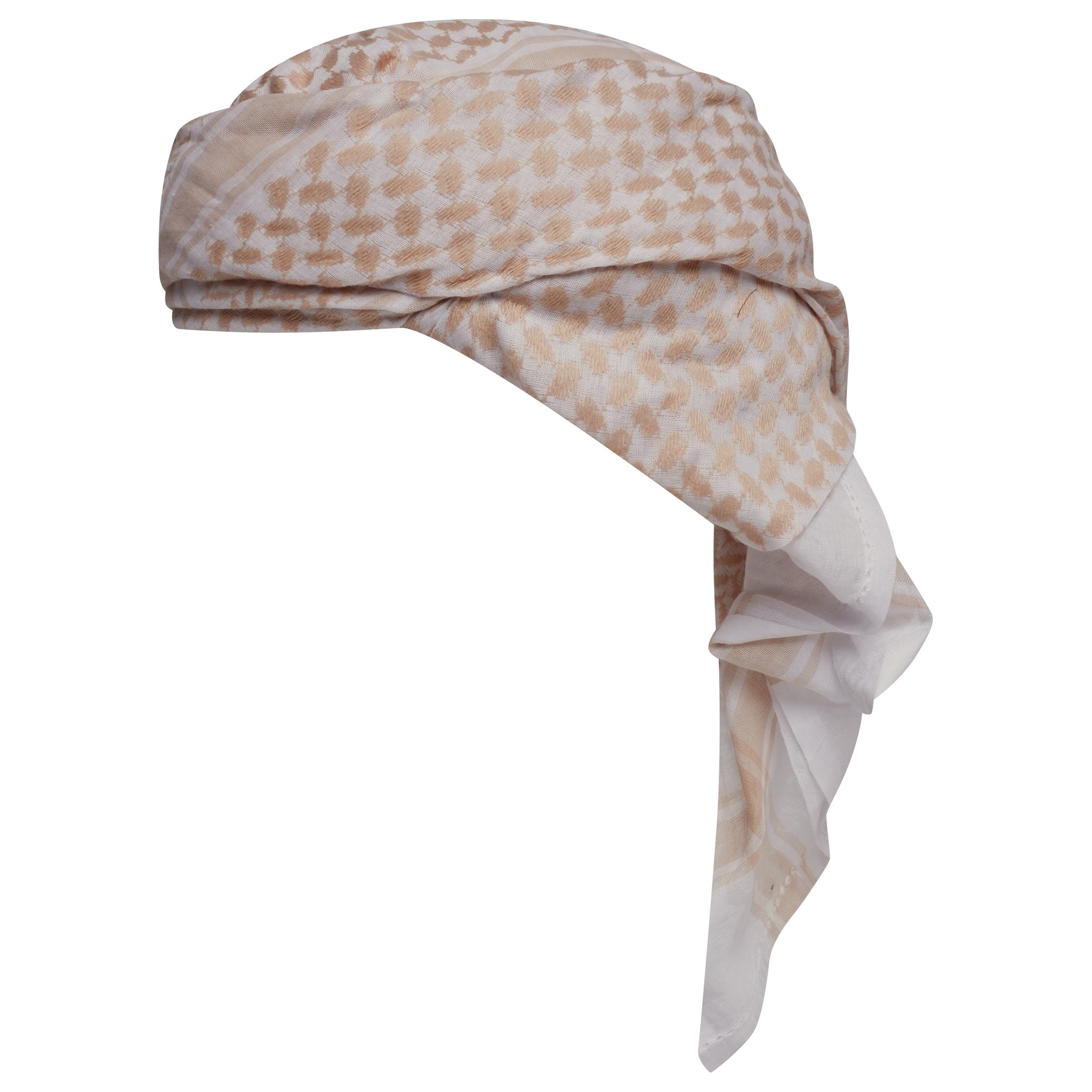 Mens Ready Made Palestinian Keffiyeh Beige Arab Hat Shemagh