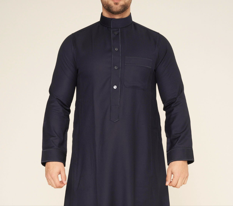 Navy Al-Aseel Embroidered Thobe