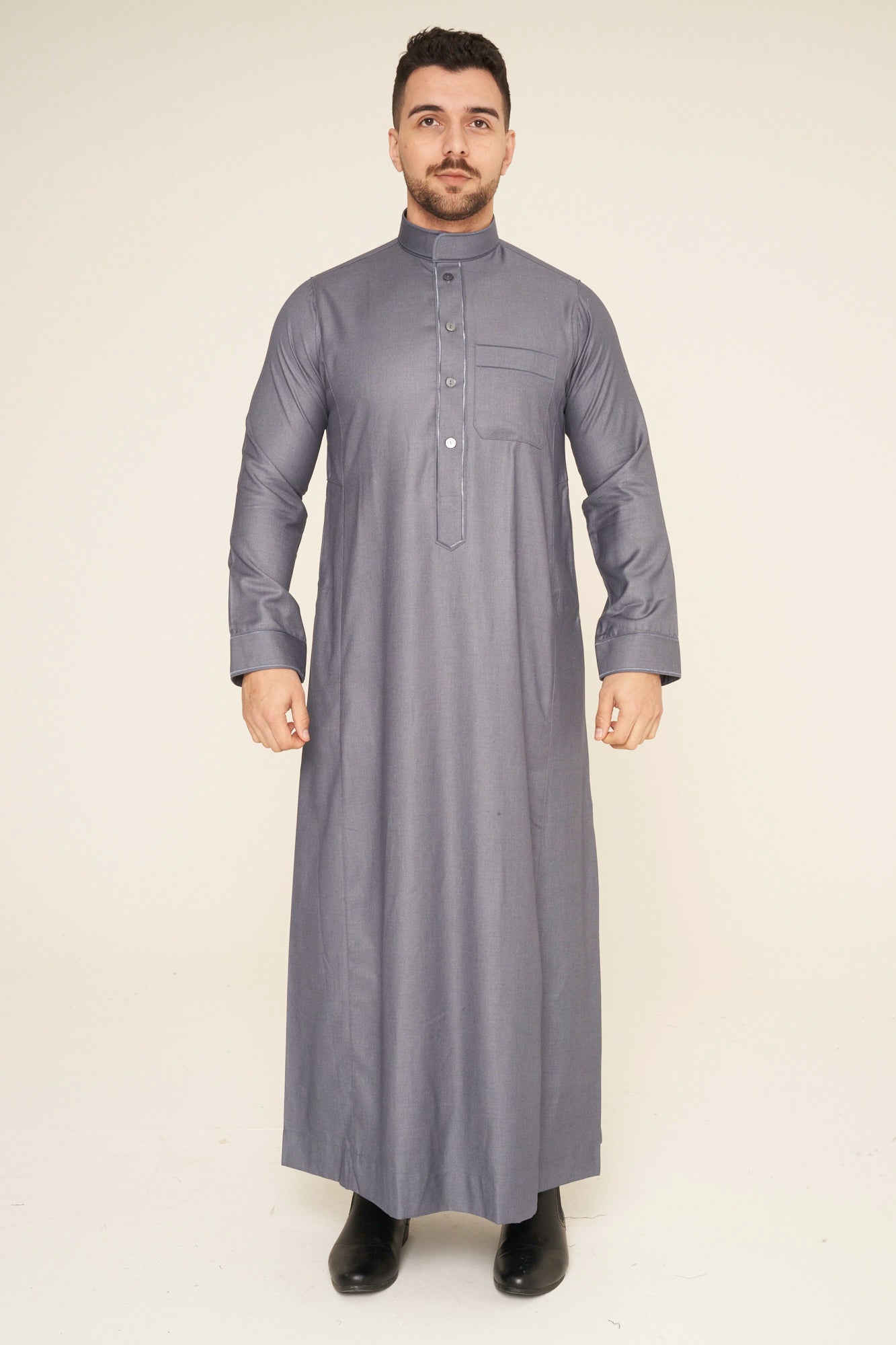 Grey Al-Aseel Embroidered Thobe