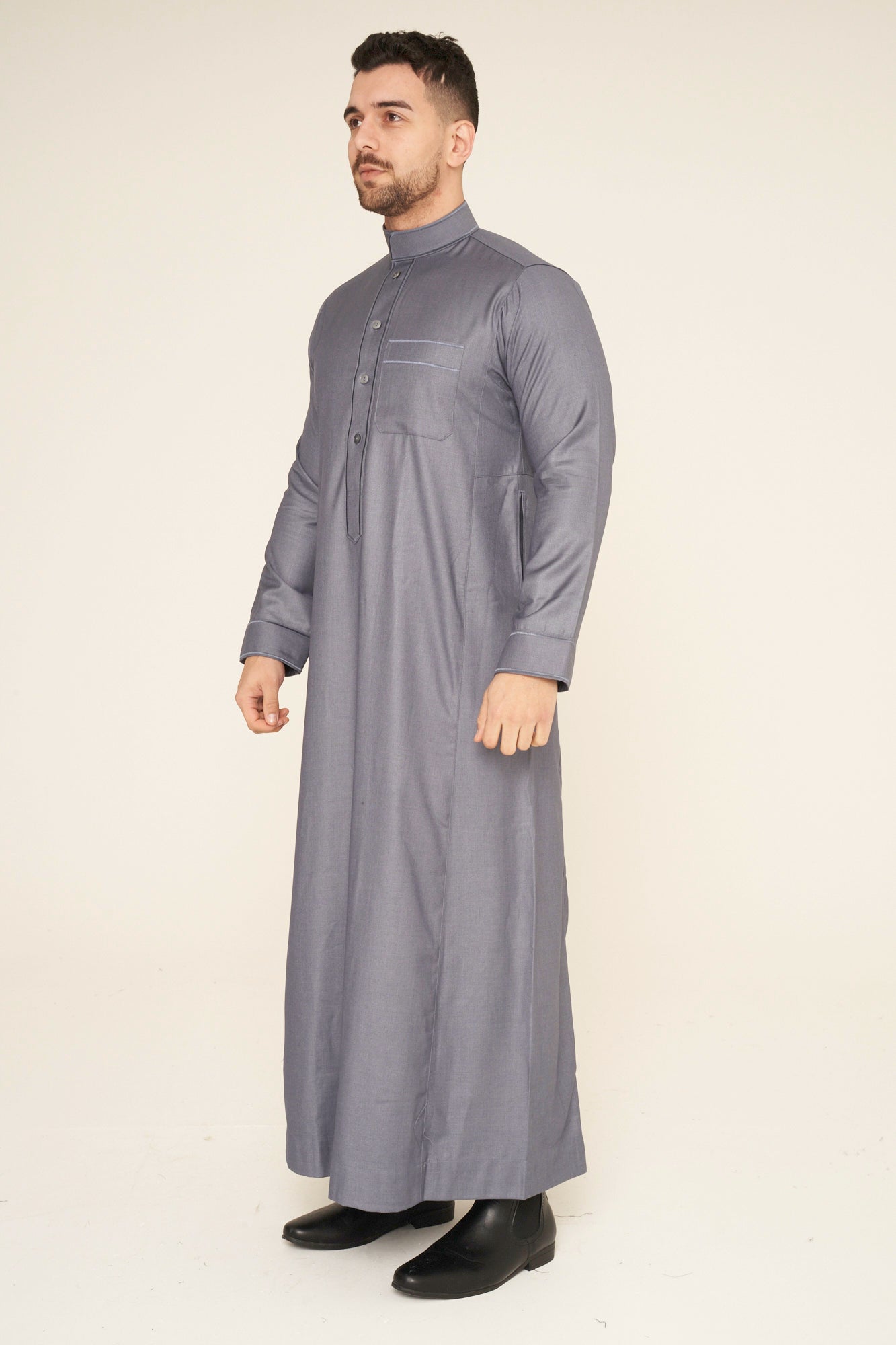 Grey Al-Aseel Embroidered Thobe