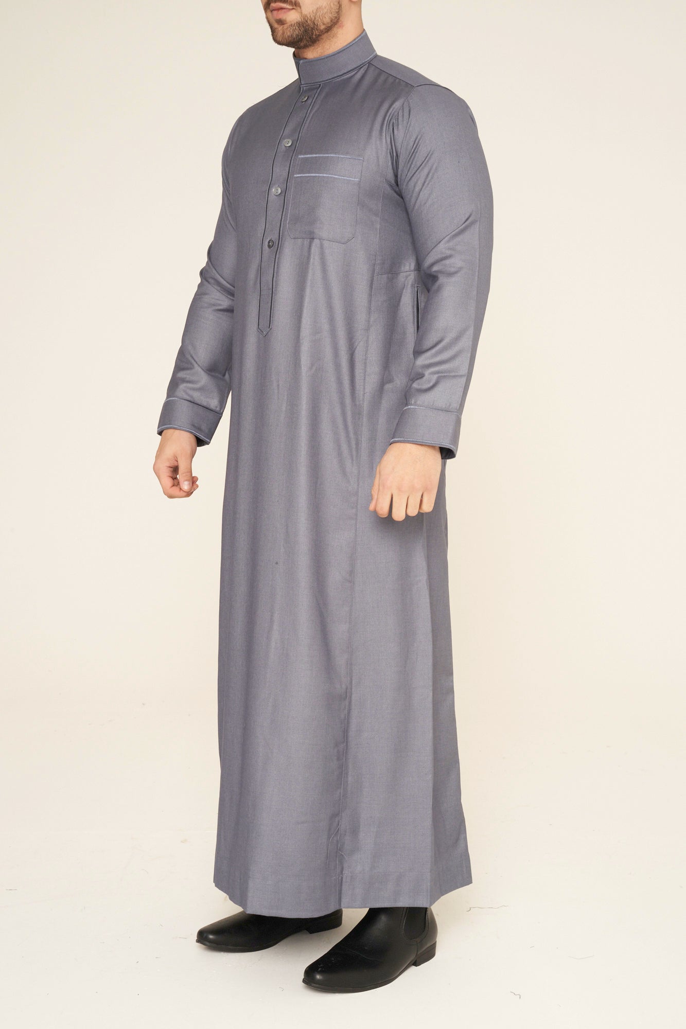 Grey Al-Aseel Embroidered Thobe