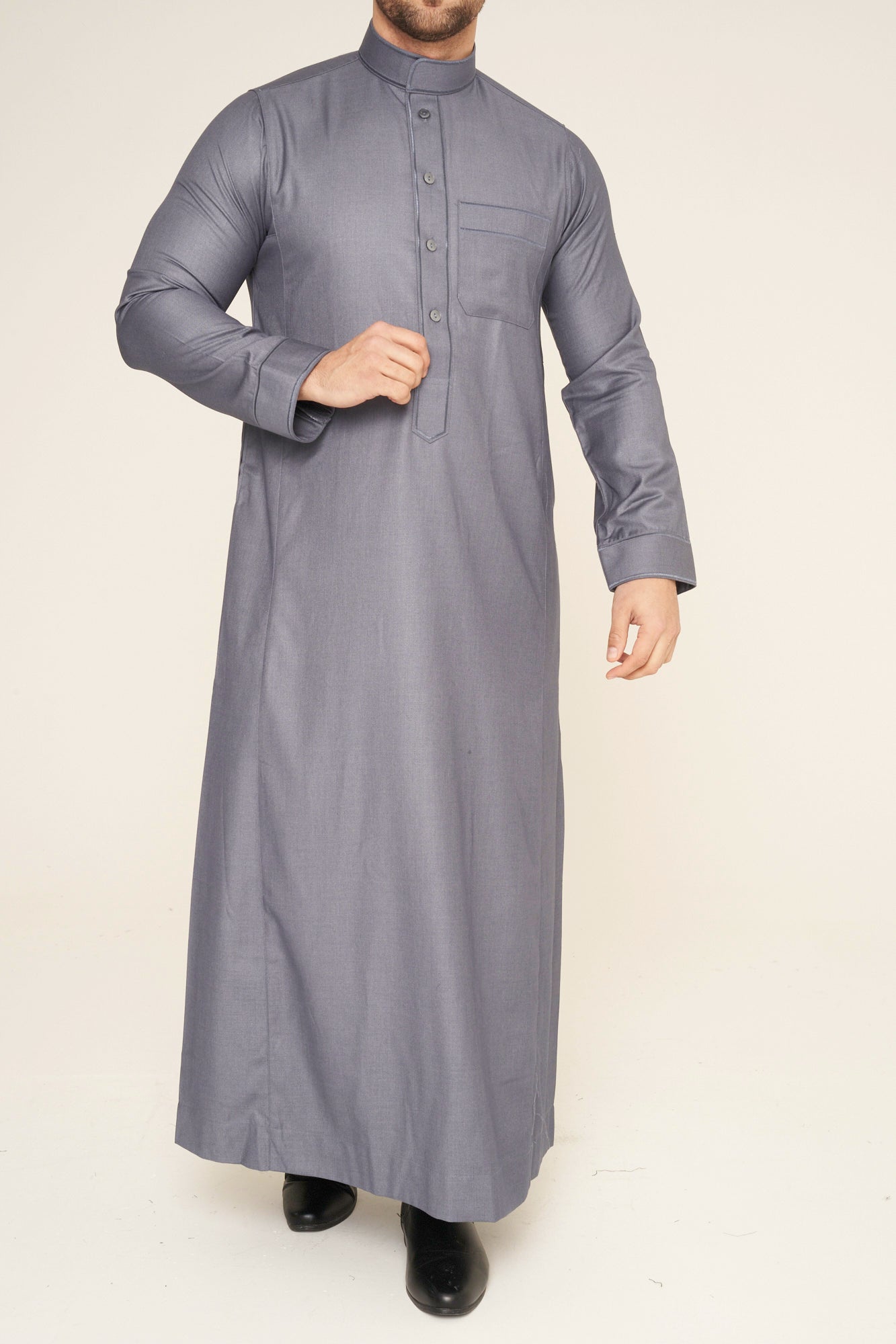 Grey Al-Aseel Embroidered Thobe