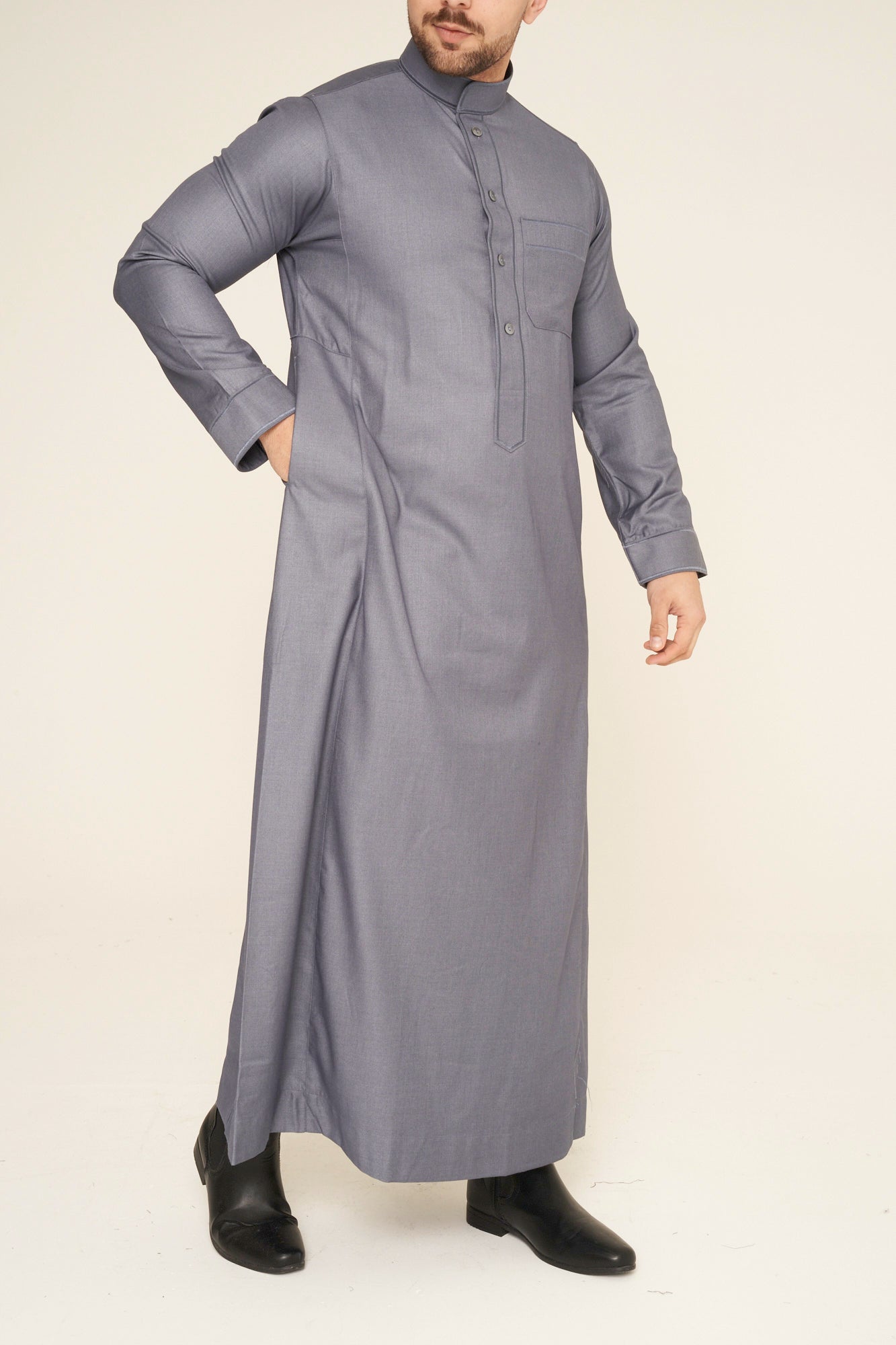 Grey Al-Aseel Embroidered Thobe