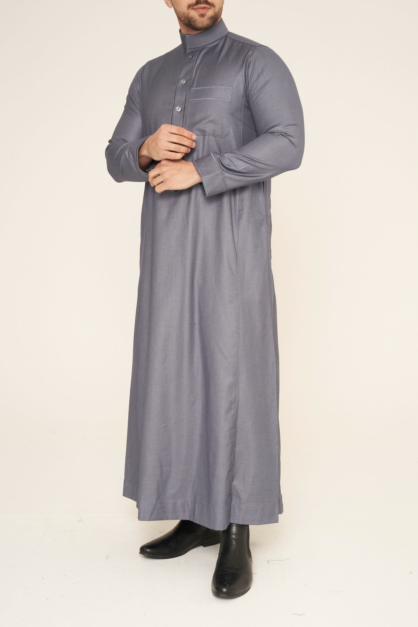 Grey Al-Aseel Embroidered Thobe