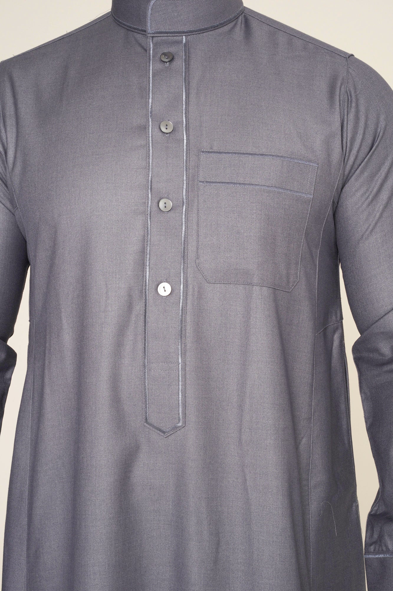 Grey Al-Aseel Embroidered Thobe