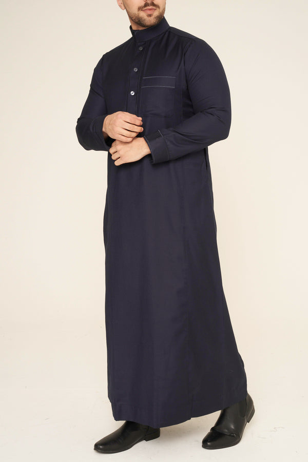 Navy Al-Aseel Embroidered Thobe