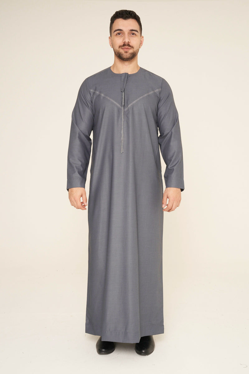 Grey Emirati Embroidered Thobe