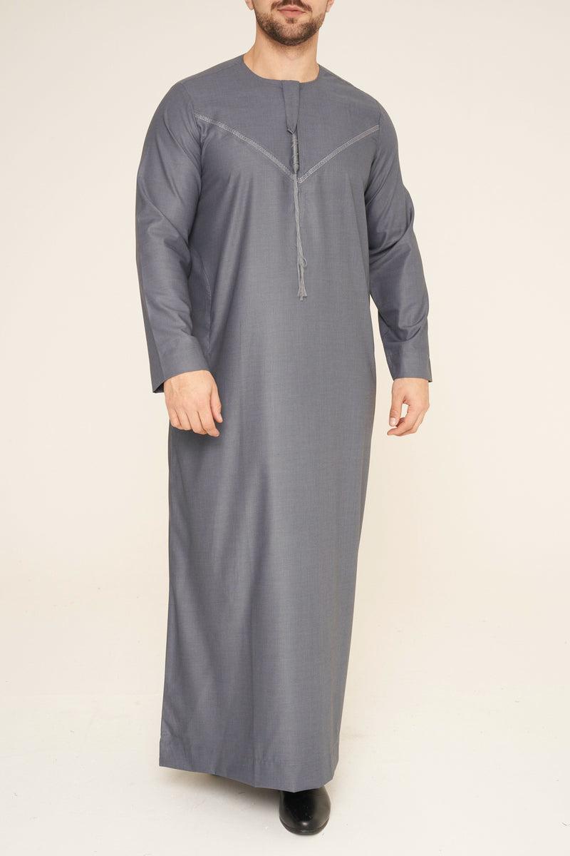 Grey Emirati Embroidered Thobe