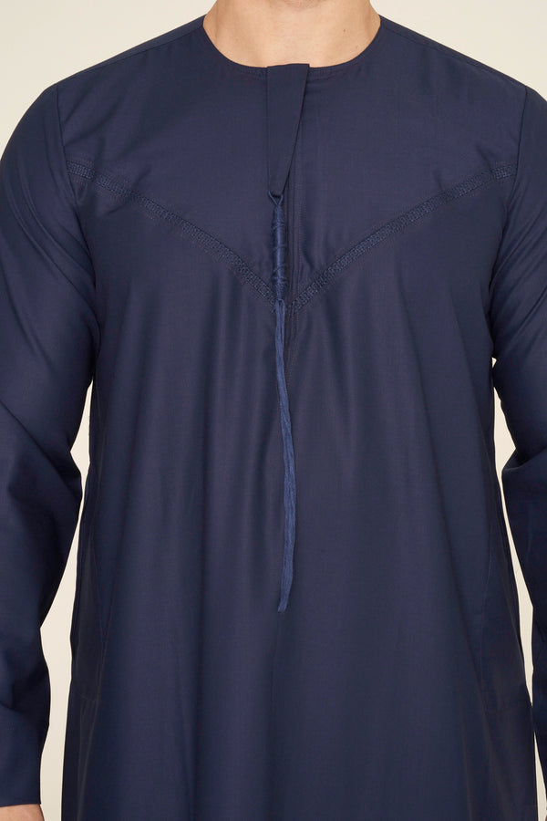 Navy Emirati Embroidered Thobe